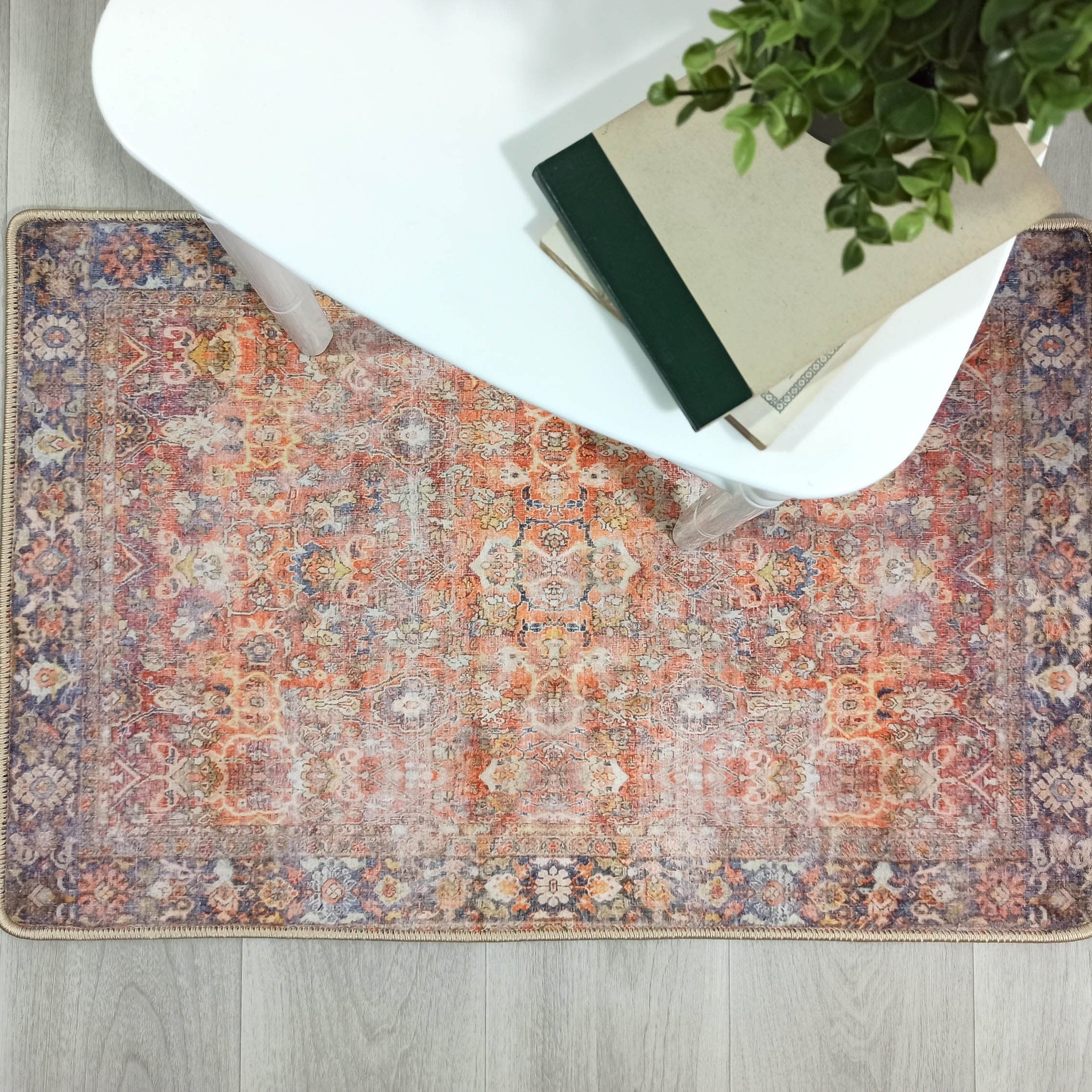 2x3 Persian Rug, Oriental Vintage Orange Terracotta Entryway Bedside Door Floor Mat Safe Non slip Bath Bedroom Kitchen Doormat Boho Soft Rug