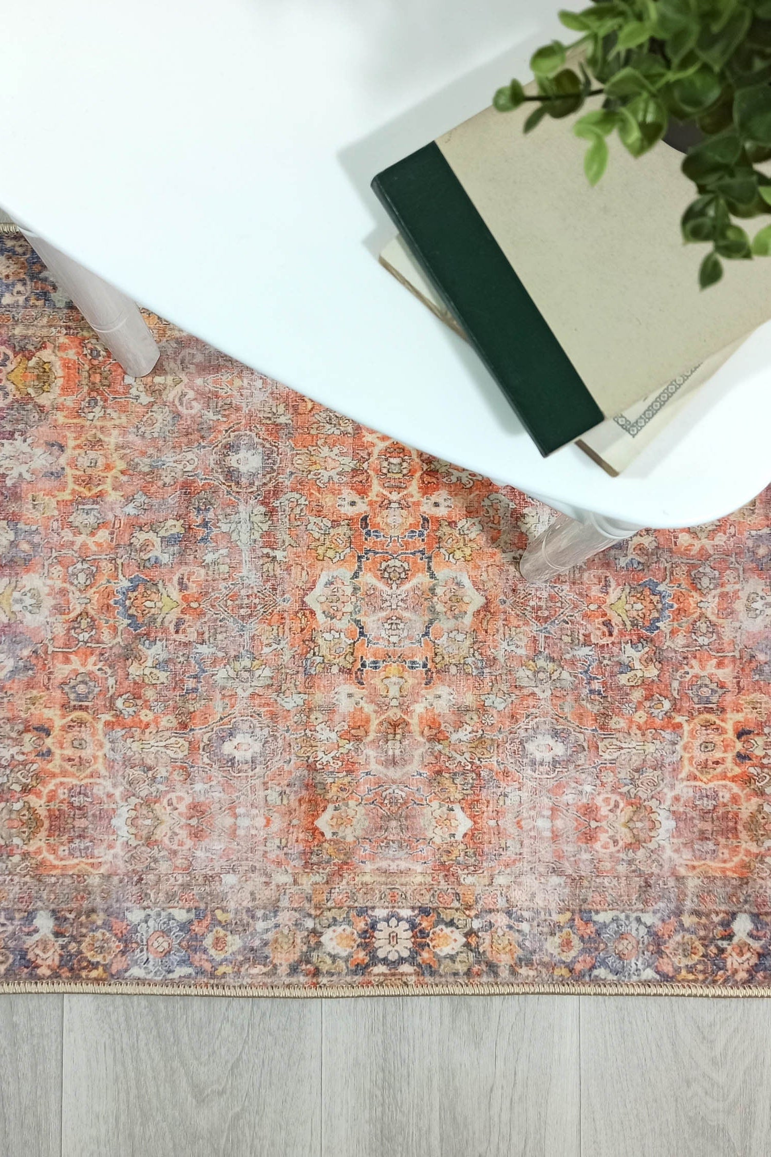 2x3 Persian Rug, Oriental Vintage Orange Terracotta Entryway Bedside Door Floor Mat Safe Non slip Bath Bedroom Kitchen Doormat Boho Soft Rug