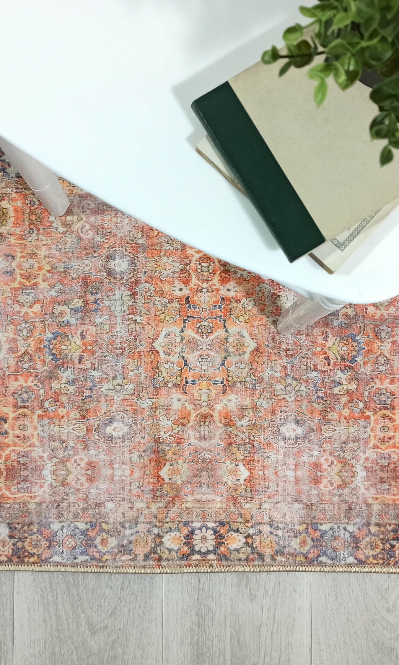 2x3 Persian Rug, Oriental Vintage Orange Terracotta Entryway Bedside Door Floor Mat Safe Non slip Bath Bedroom Kitchen Doormat Boho Soft Rug