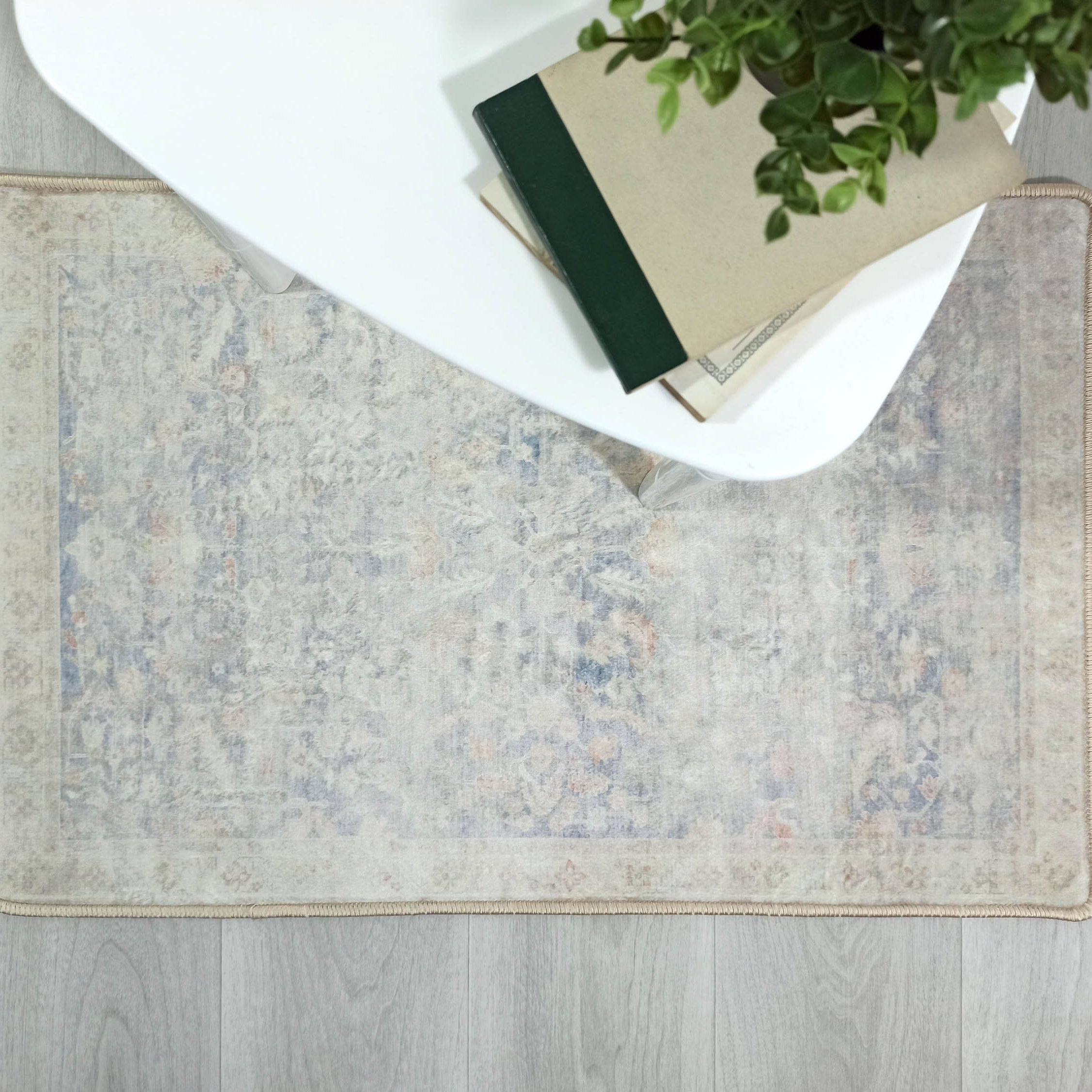 Londyn Neutral Faded Navy Blue Oushak Small 2x3 Rug