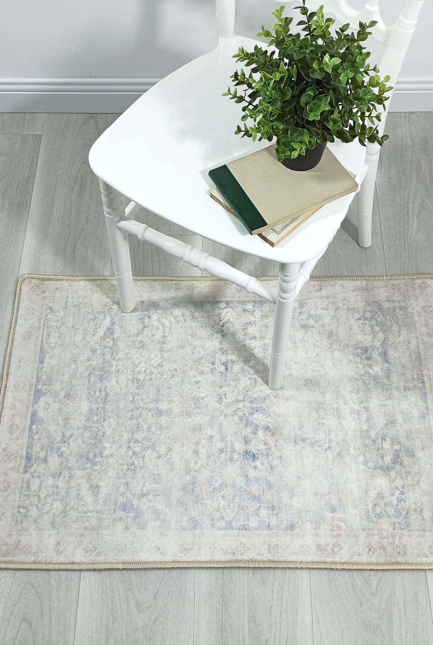 Londyn Neutral Faded Navy Blue Oushak Small 2x3 Rug