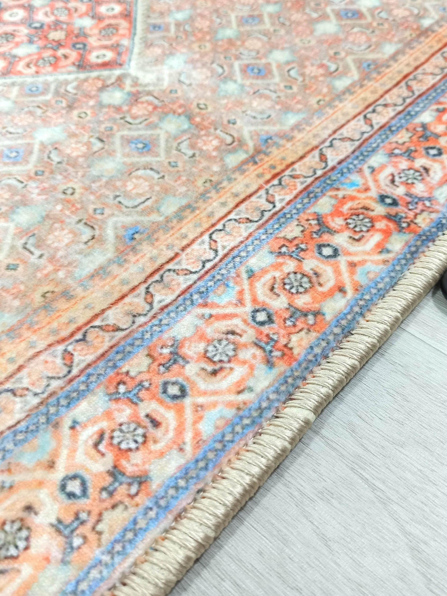 Kashan Faded Orange Blue Persian 2x3 Rug