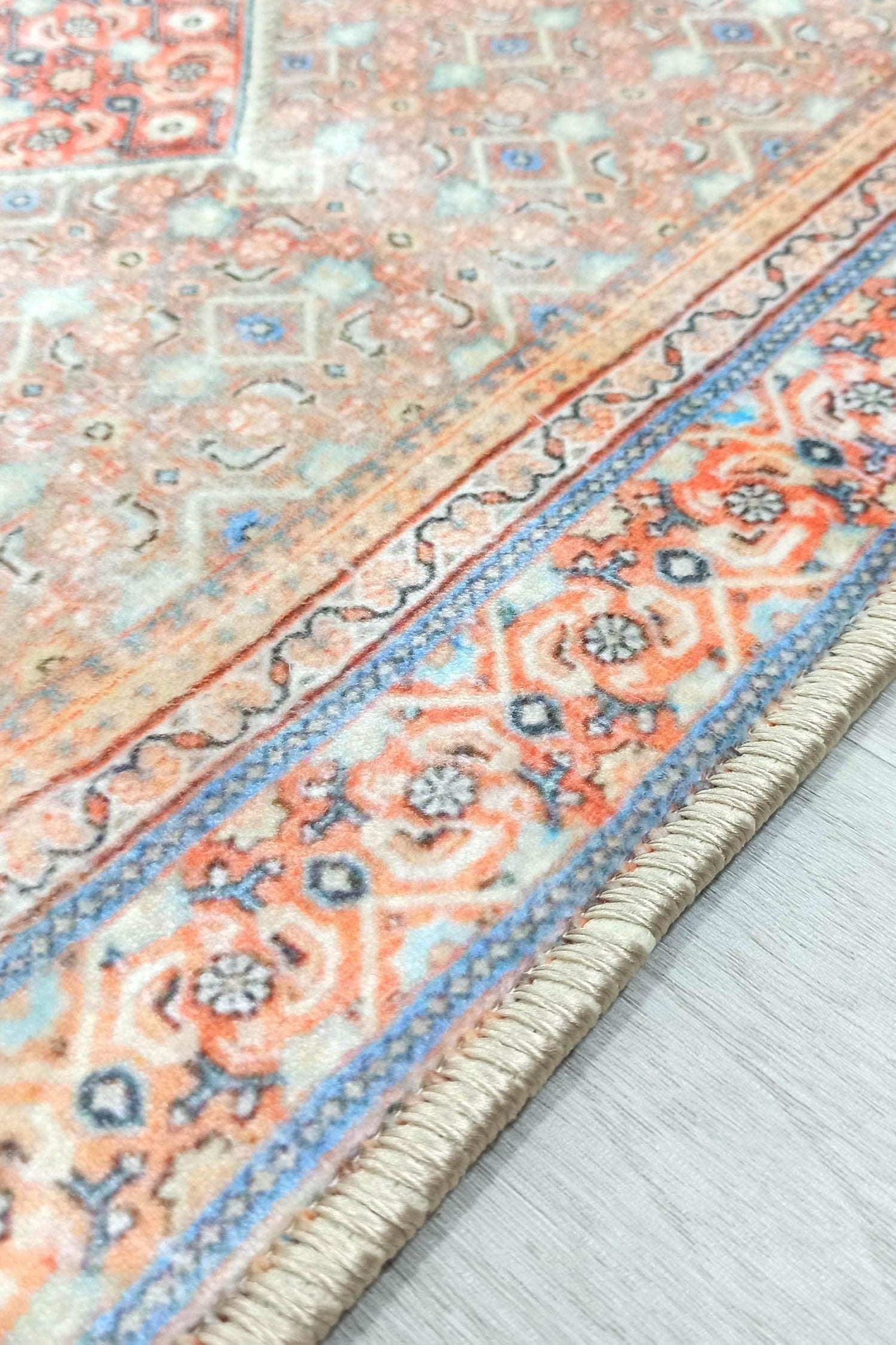Kashan Faded Orange Blue Persian 2x3 Rug