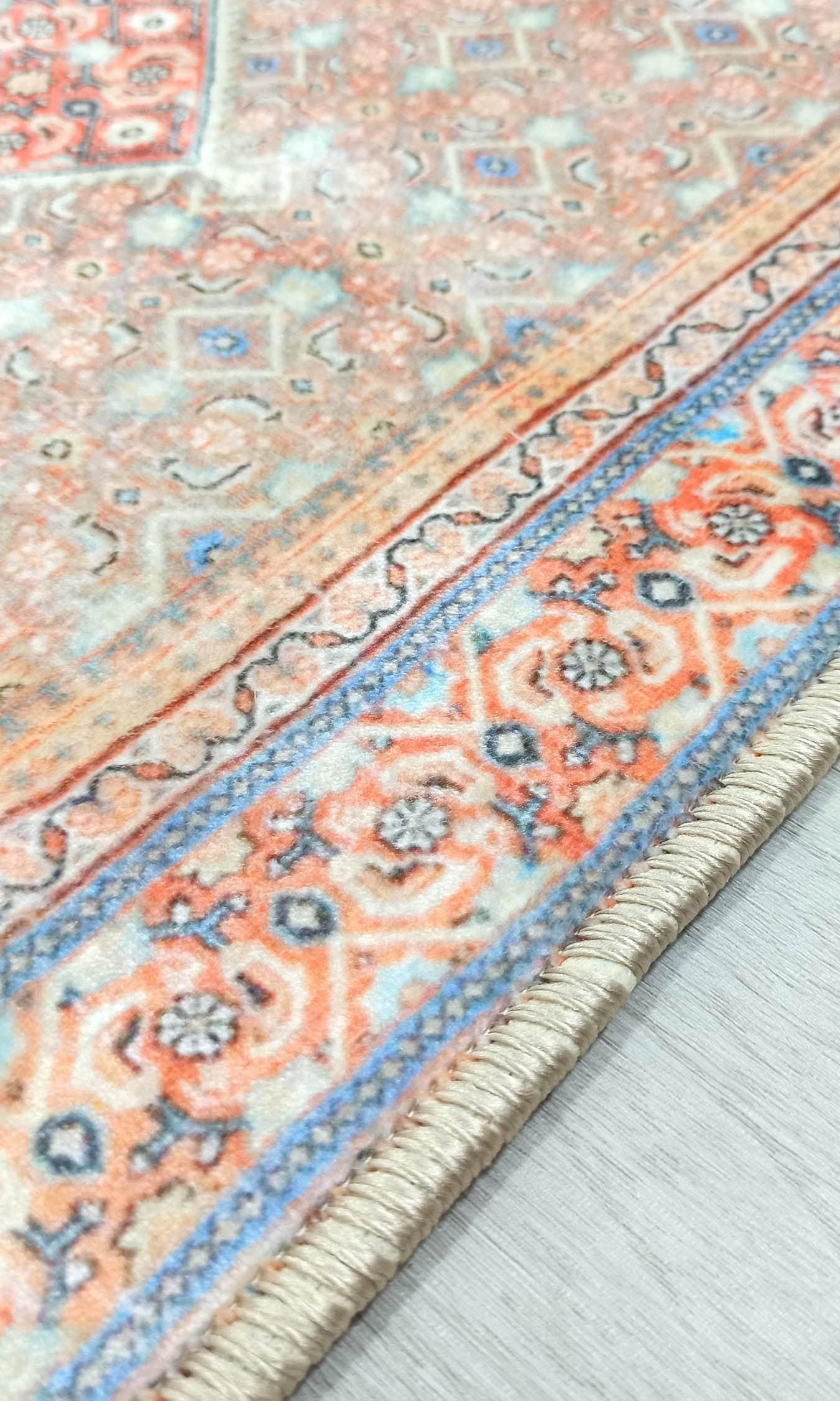 Kashan Faded Orange Blue Persian 2x3 Rug