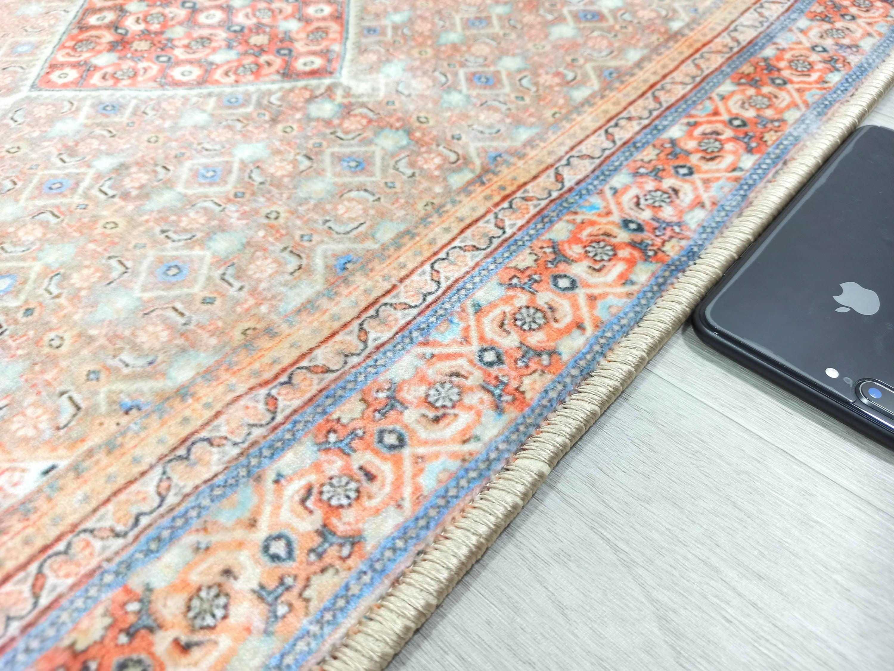 Kashan Faded Orange Blue Persian 2x3 Rug
