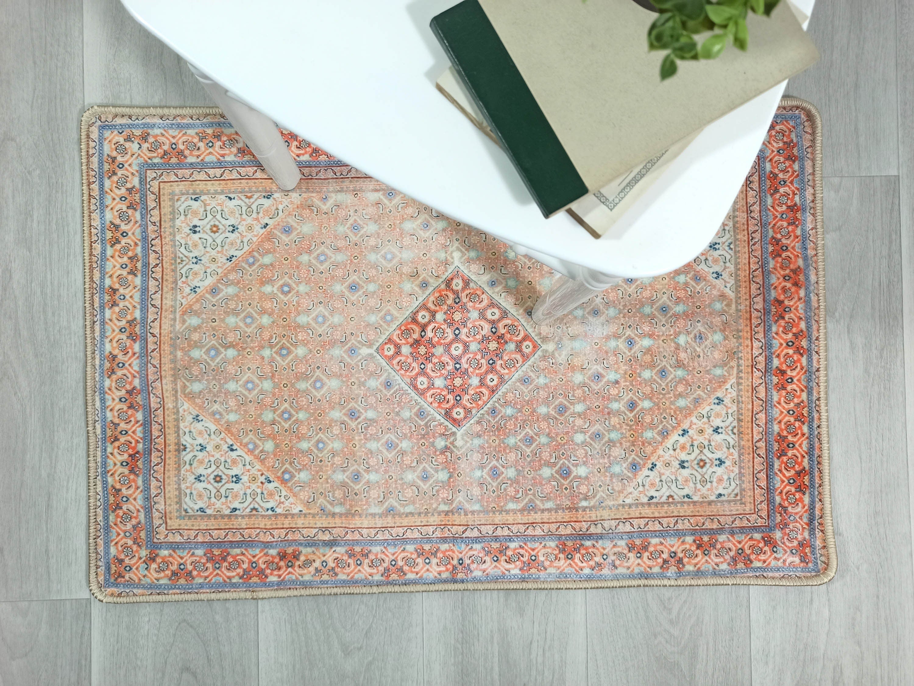 Kashan Faded Orange Blue Persian 2x3 Rug