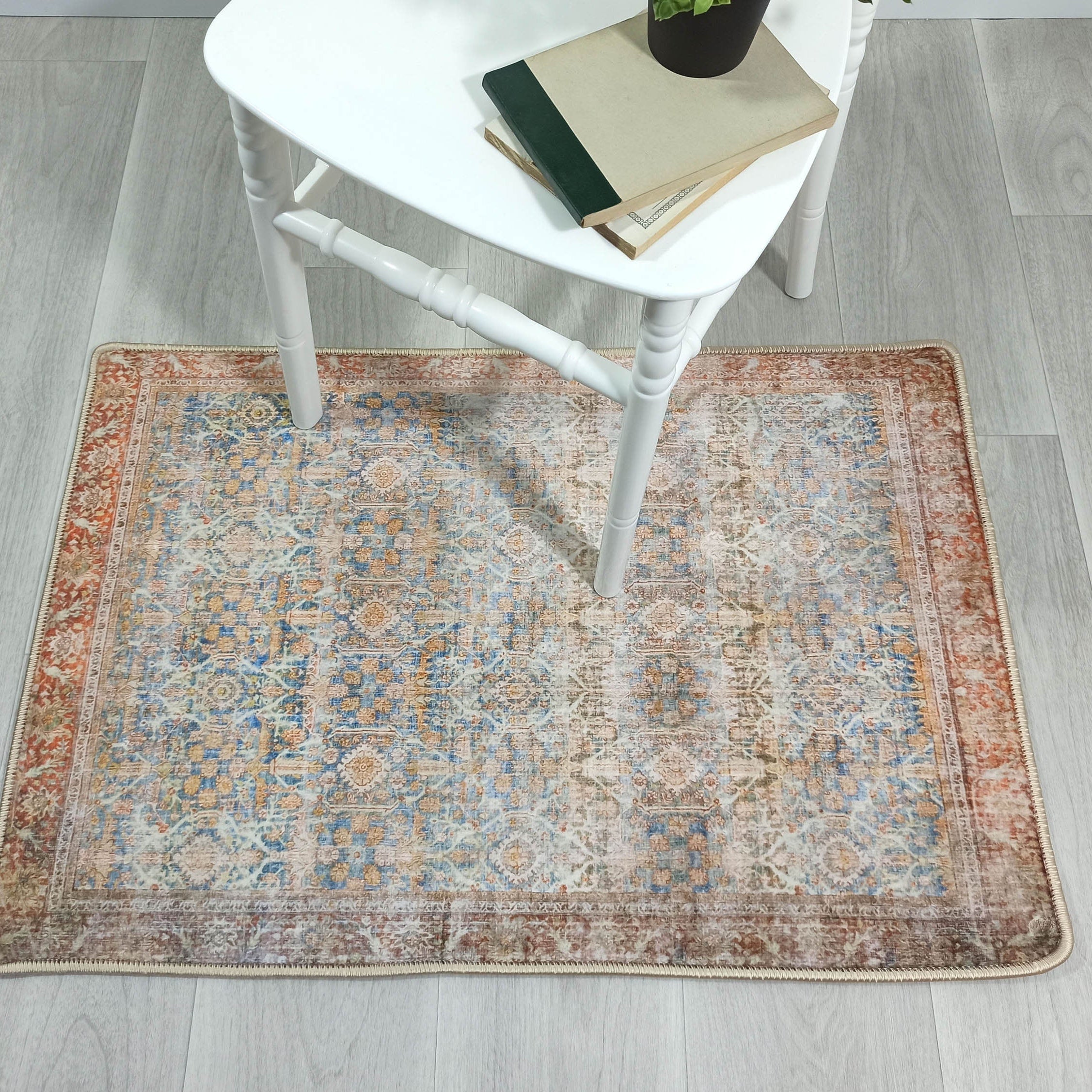 2x3 Persian Rug, Vintage Blue Terracotta Entryway Bedside Door Floor Mat Safe Non slip Bath Bathroom Kitchen Doormat Bohemian Decor Rugs