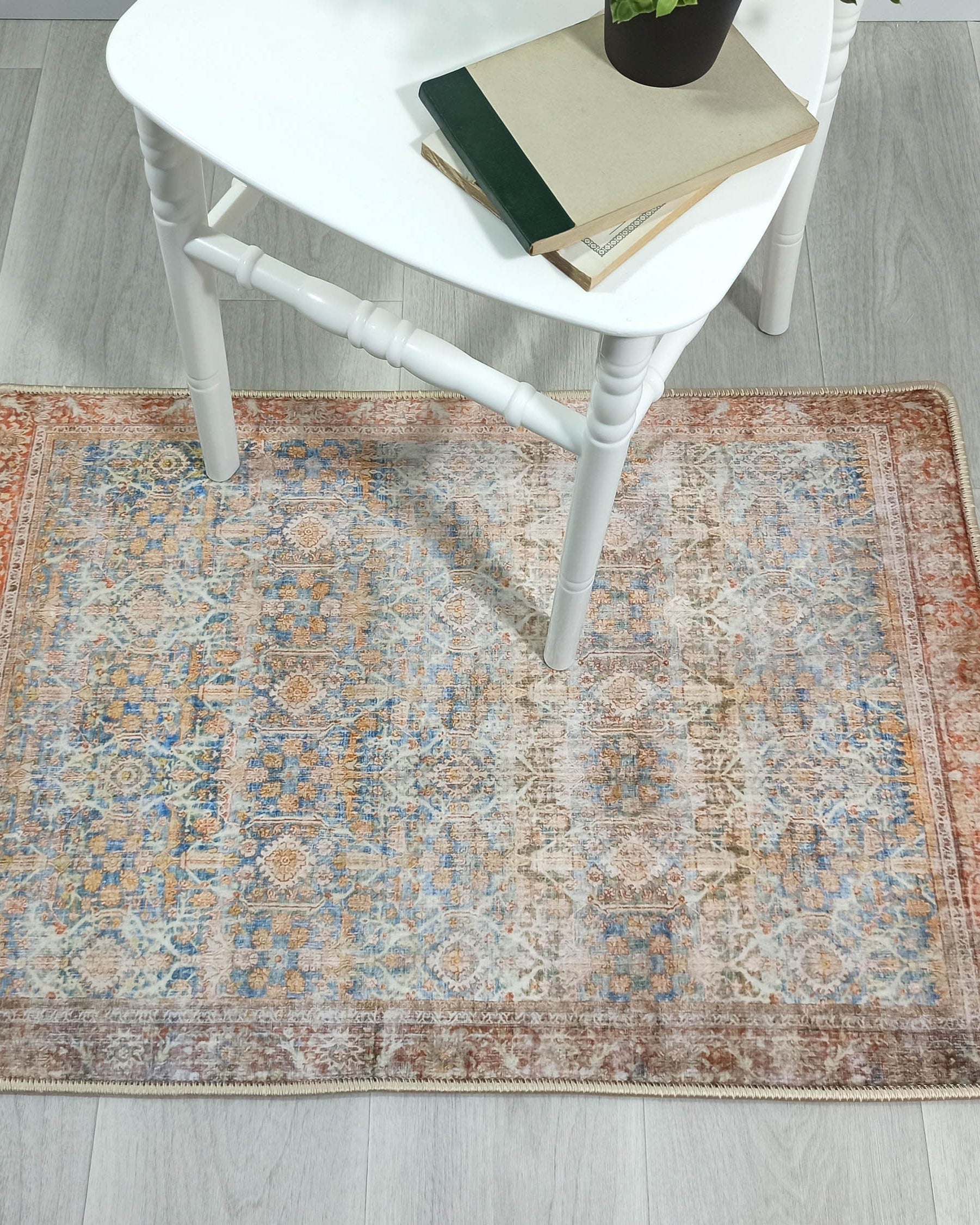 2x3 Persian Rug, Vintage Blue Terracotta Entryway Bedside Door Floor Mat Safe Non slip Bath Bathroom Kitchen Doormat Bohemian Decor Rugs