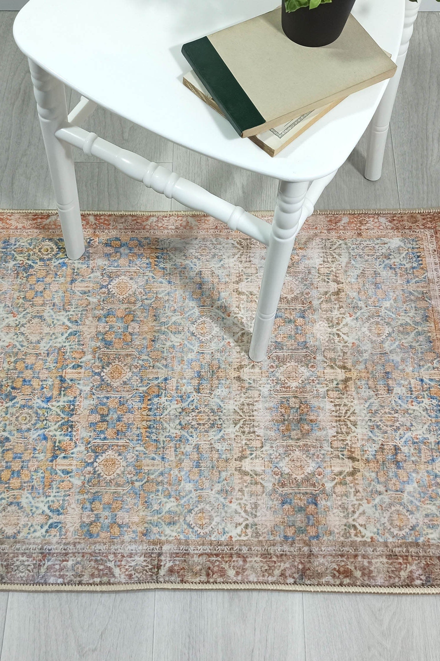 2x3 Persian Rug, Vintage Blue Terracotta Entryway Bedside Door Floor Mat Safe Non slip Bath Bathroom Kitchen Doormat Bohemian Decor Rugs