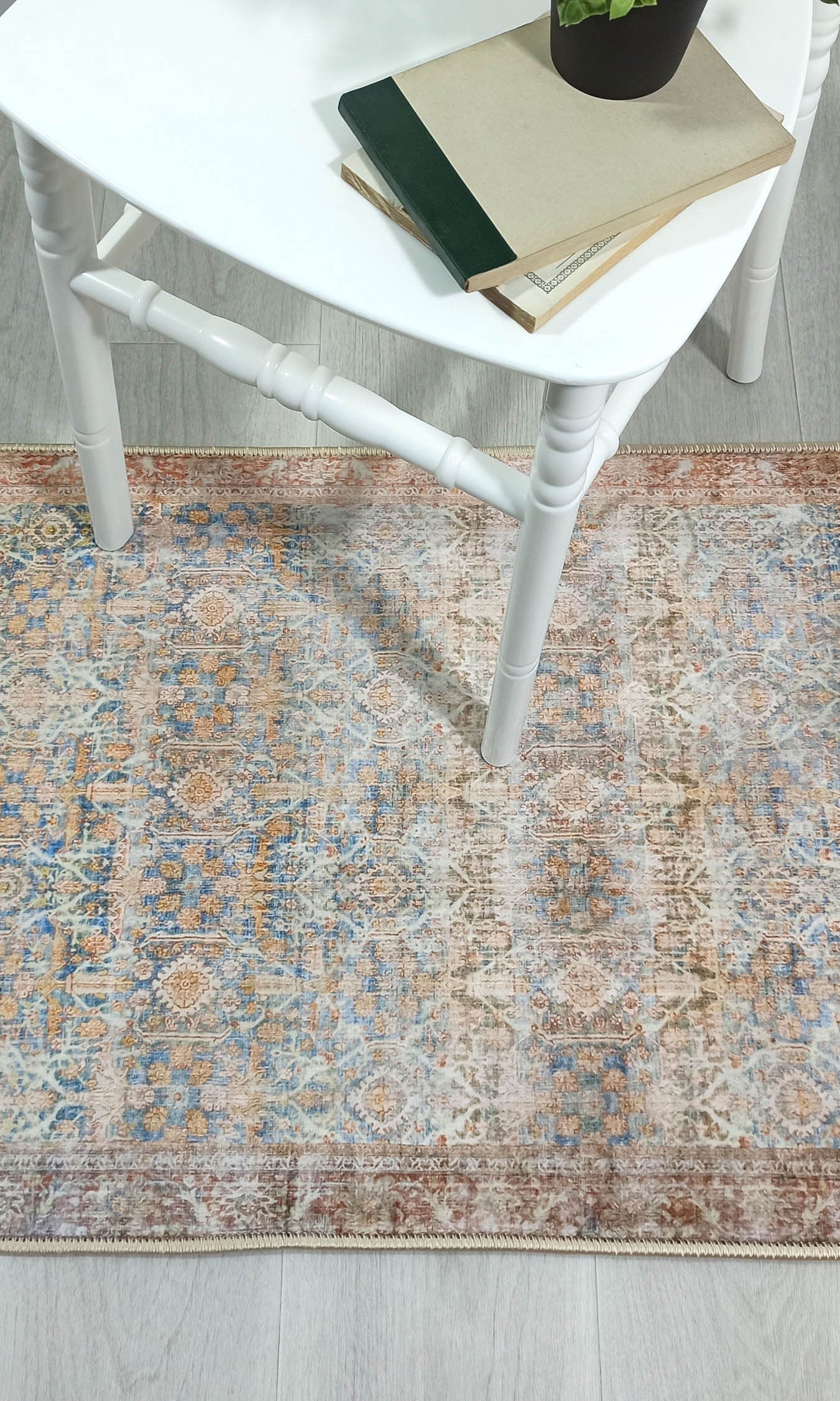 2x3 Persian Rug, Vintage Blue Terracotta Entryway Bedside Door Floor Mat Safe Non slip Bath Bathroom Kitchen Doormat Bohemian Decor Rugs