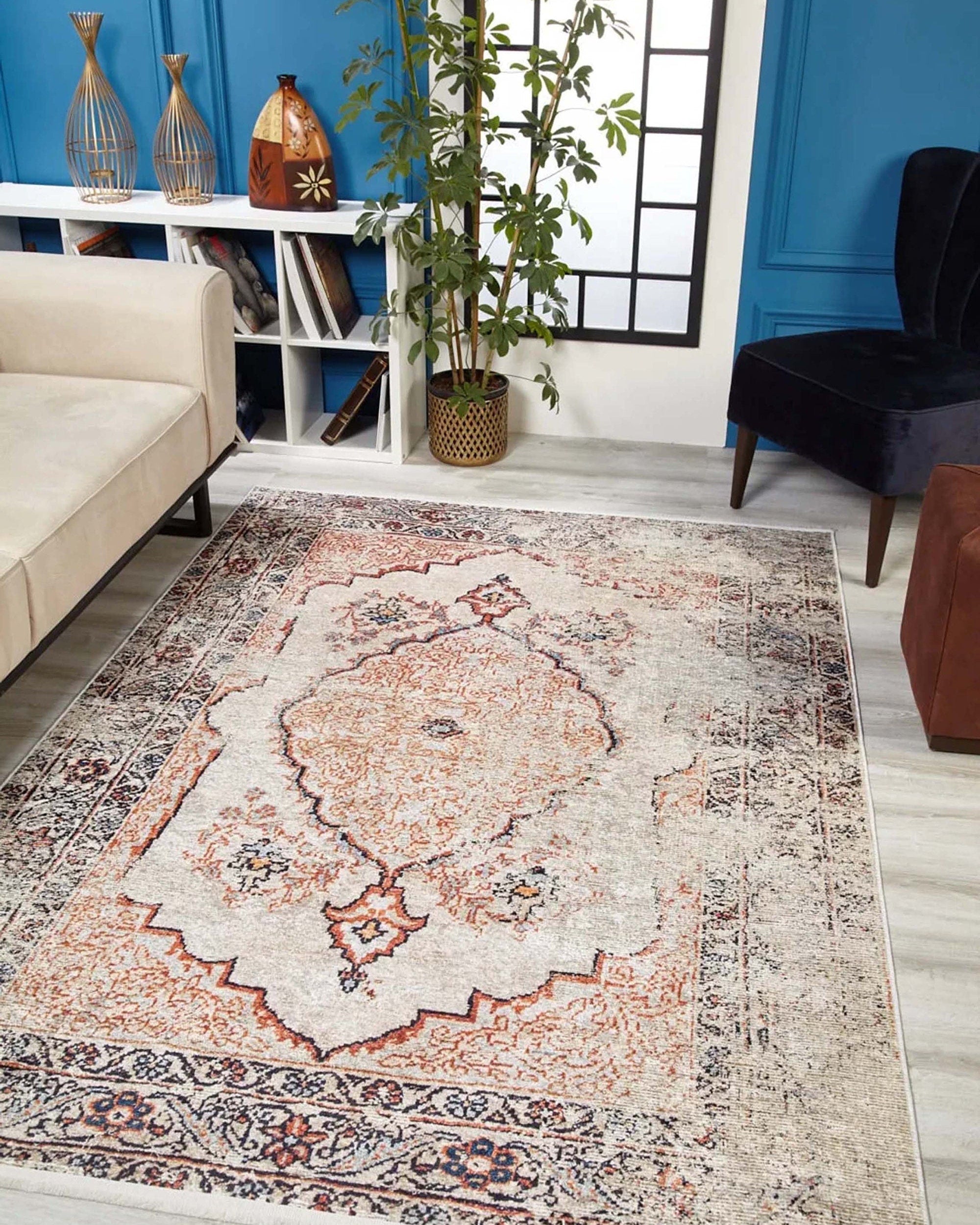 Tilly Distressed Beige Orange Turkish Rug