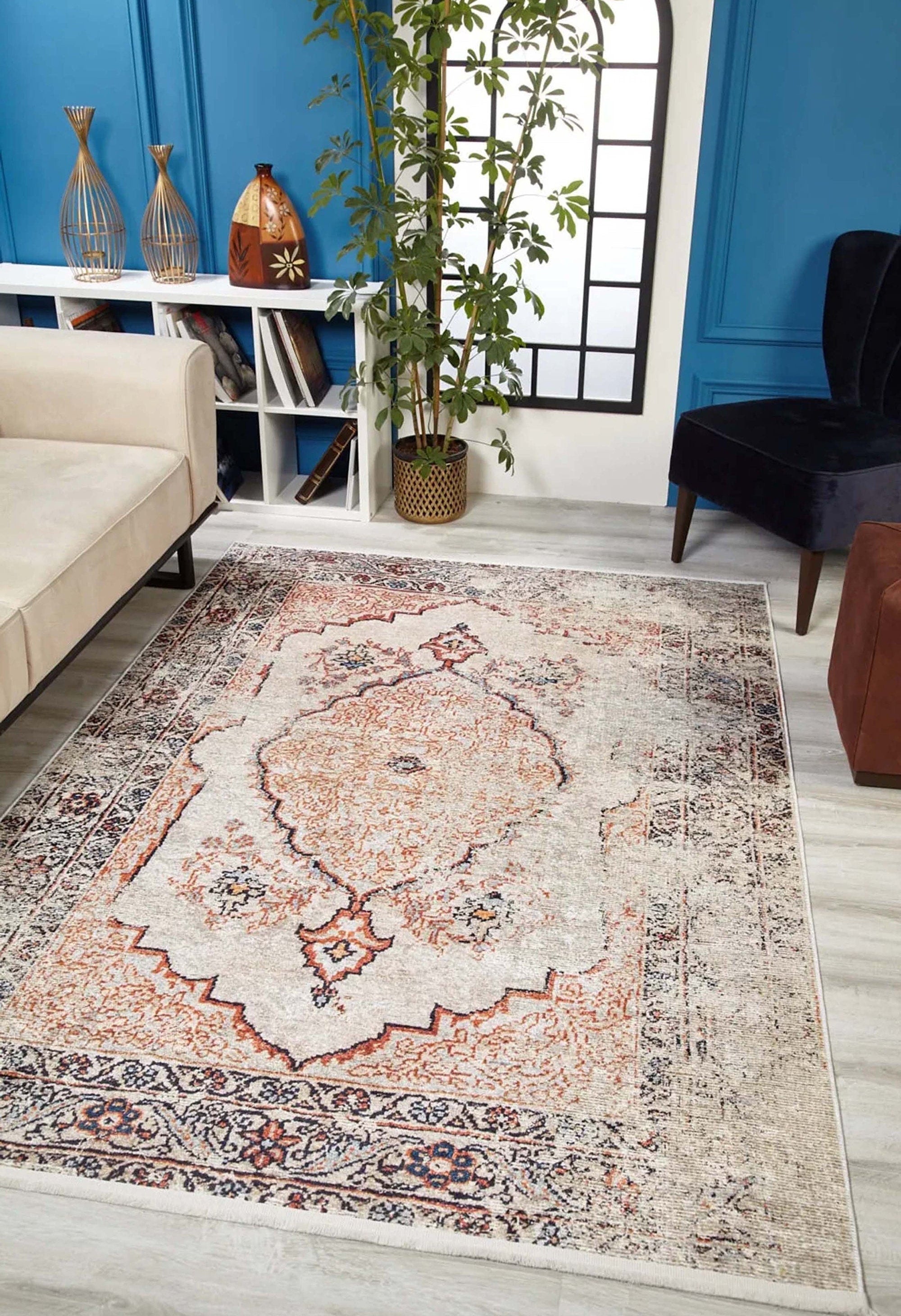 Tilly Distressed Beige Orange Turkish Rug