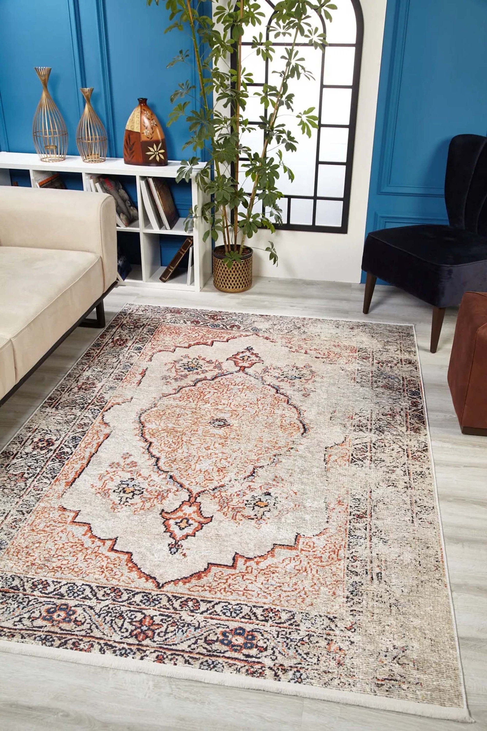 Tilly Distressed Beige Orange Turkish Rug