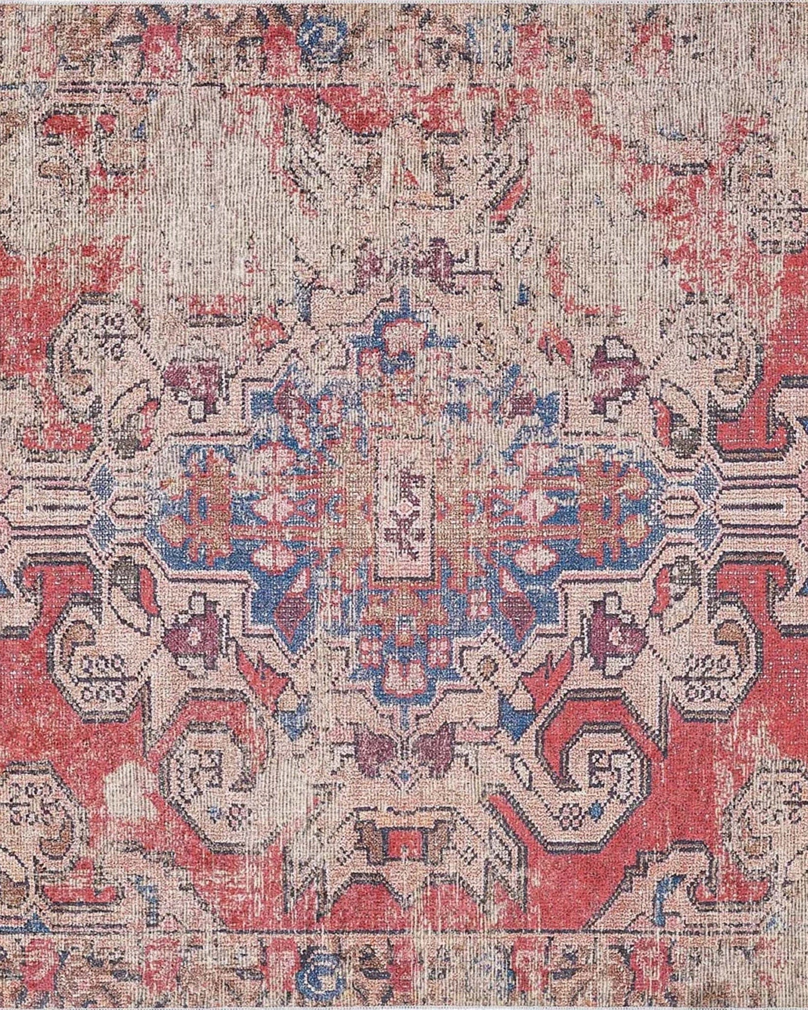 Elian Faded Blue Red Distressed Turkish 2x3 Rug