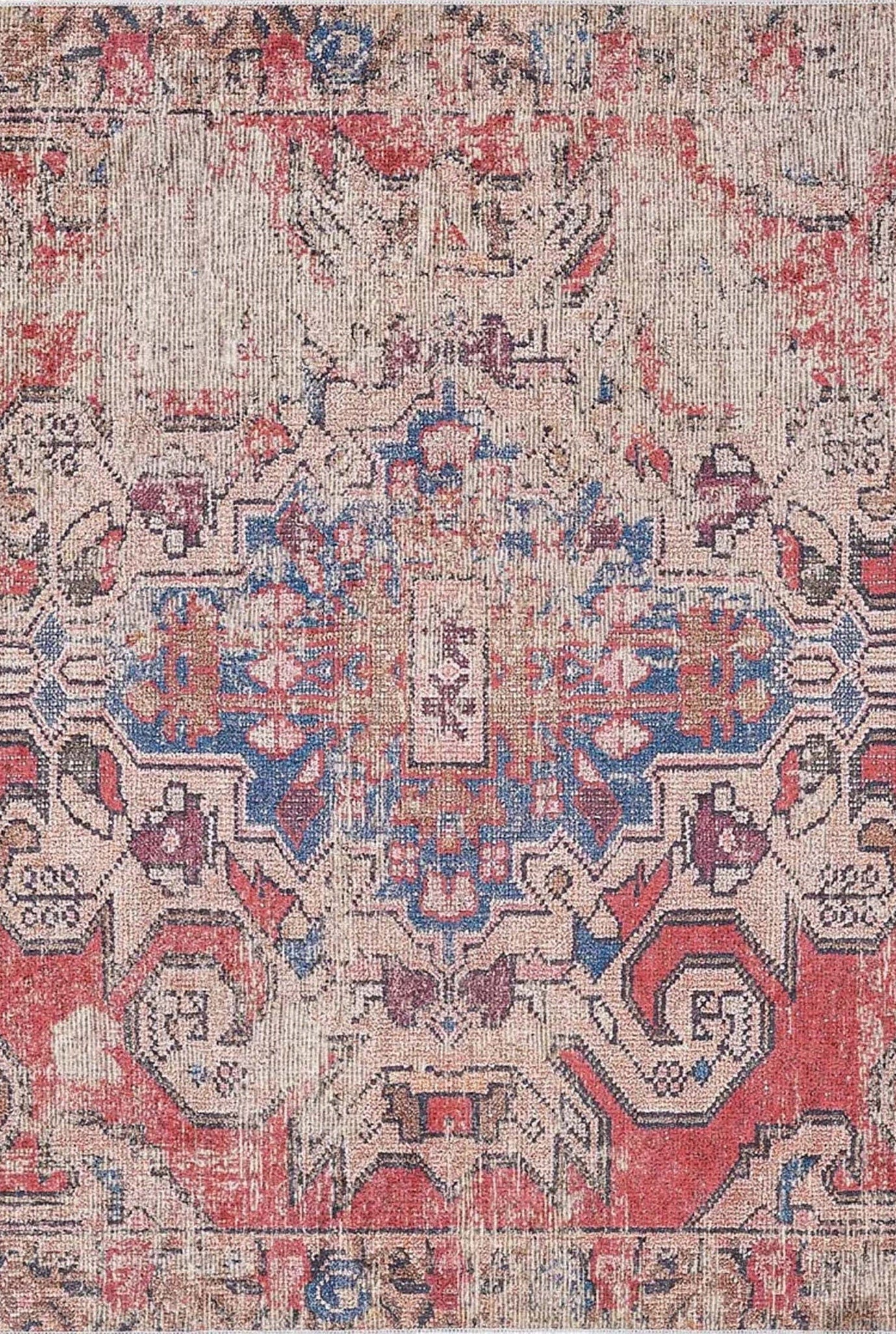 Elian Faded Blue Red Distressed Turkish 2x3 Rug
