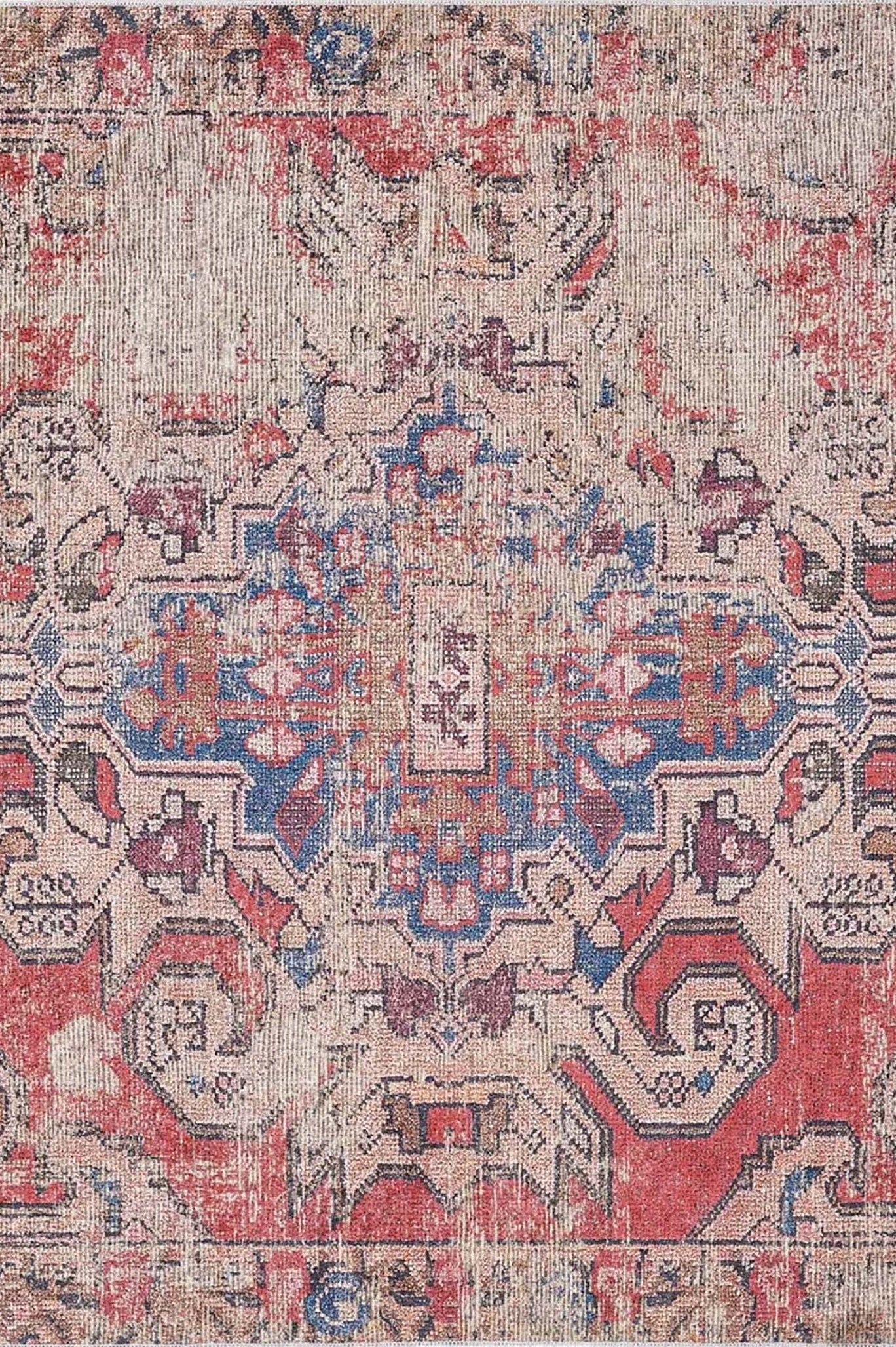 Elian Faded Blue Red Distressed Turkish 2x3 Rug