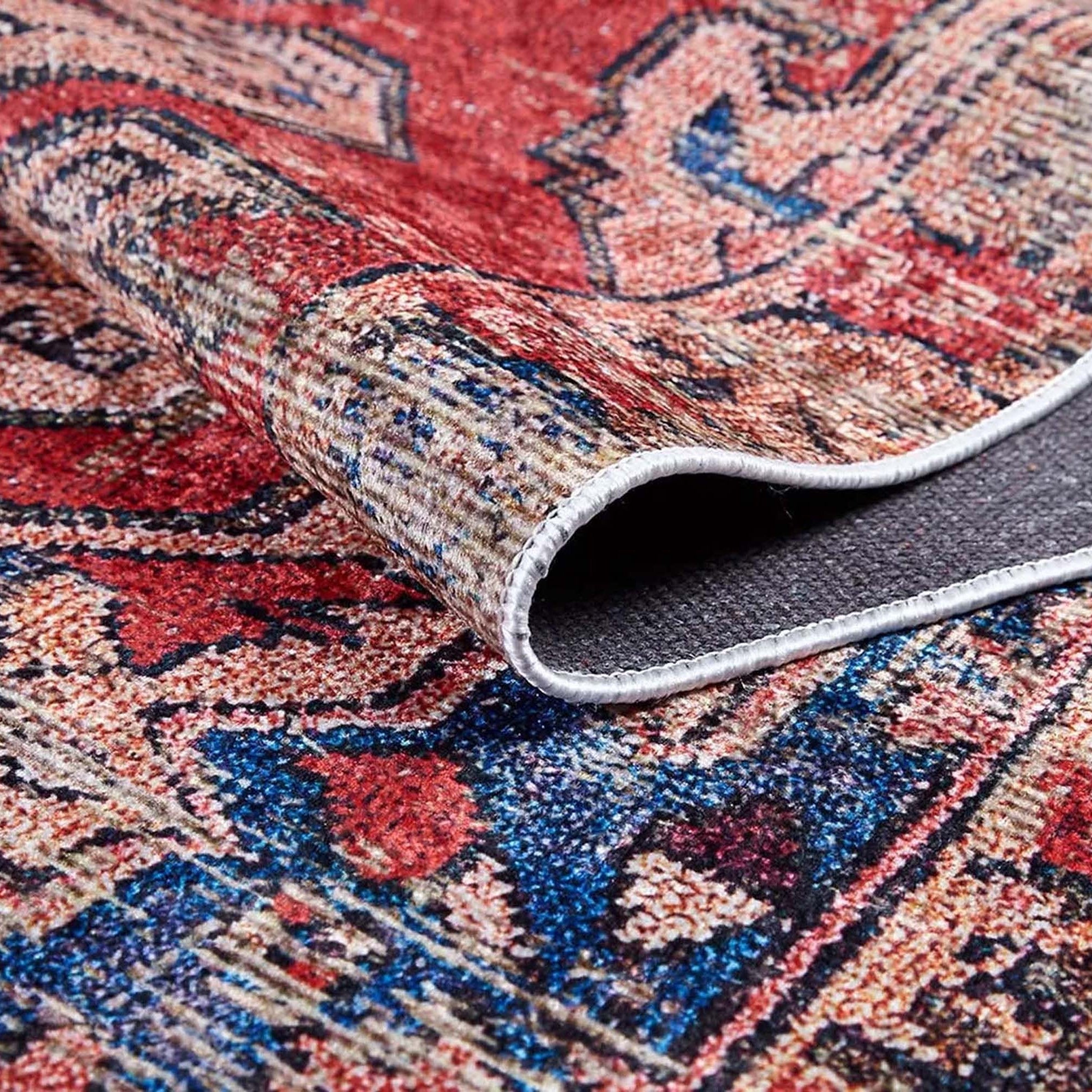 Elian Faded Blue Red Distressed Turkish 2x3 Rug