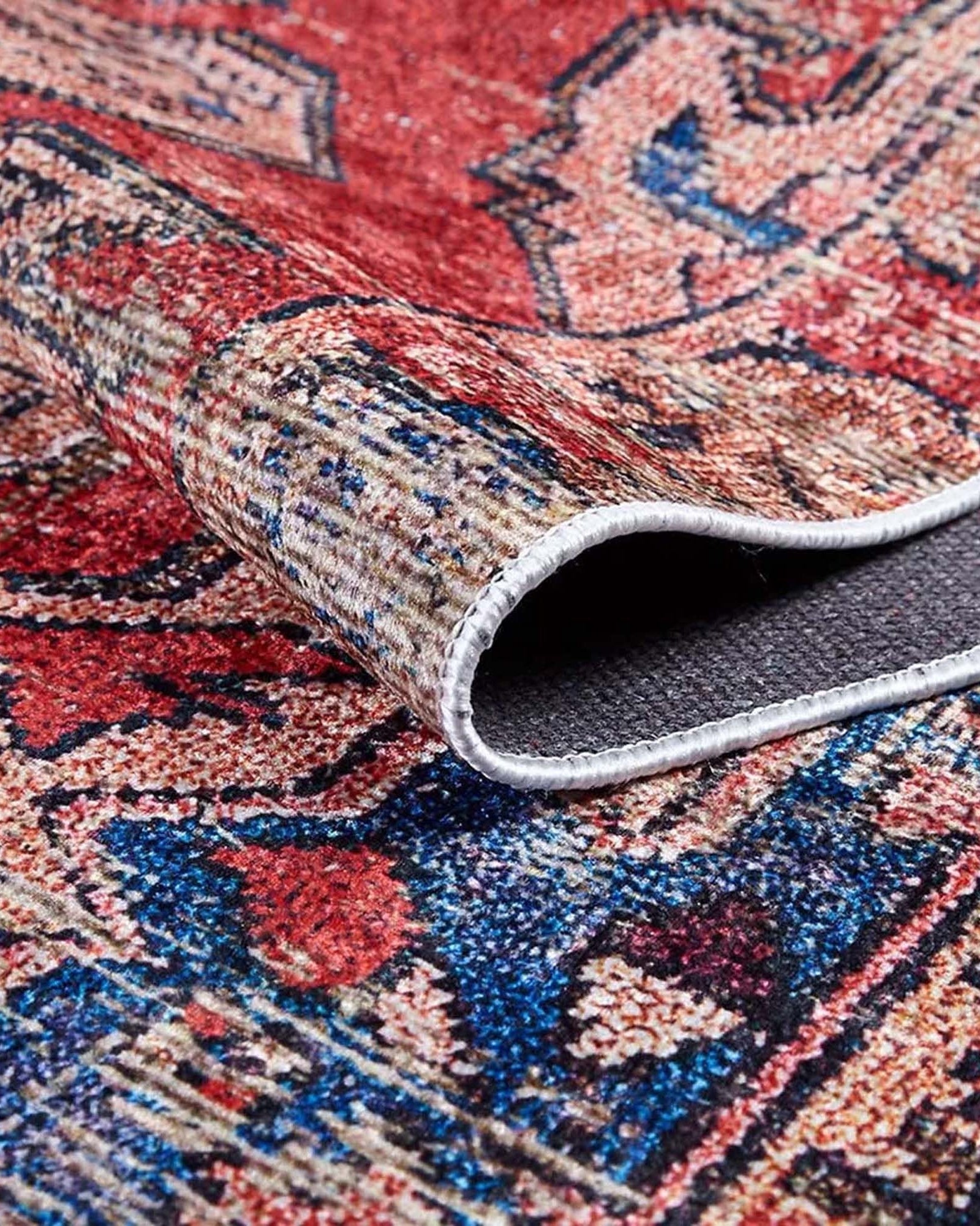 Elian Faded Blue Red Distressed Turkish 2x3 Rug