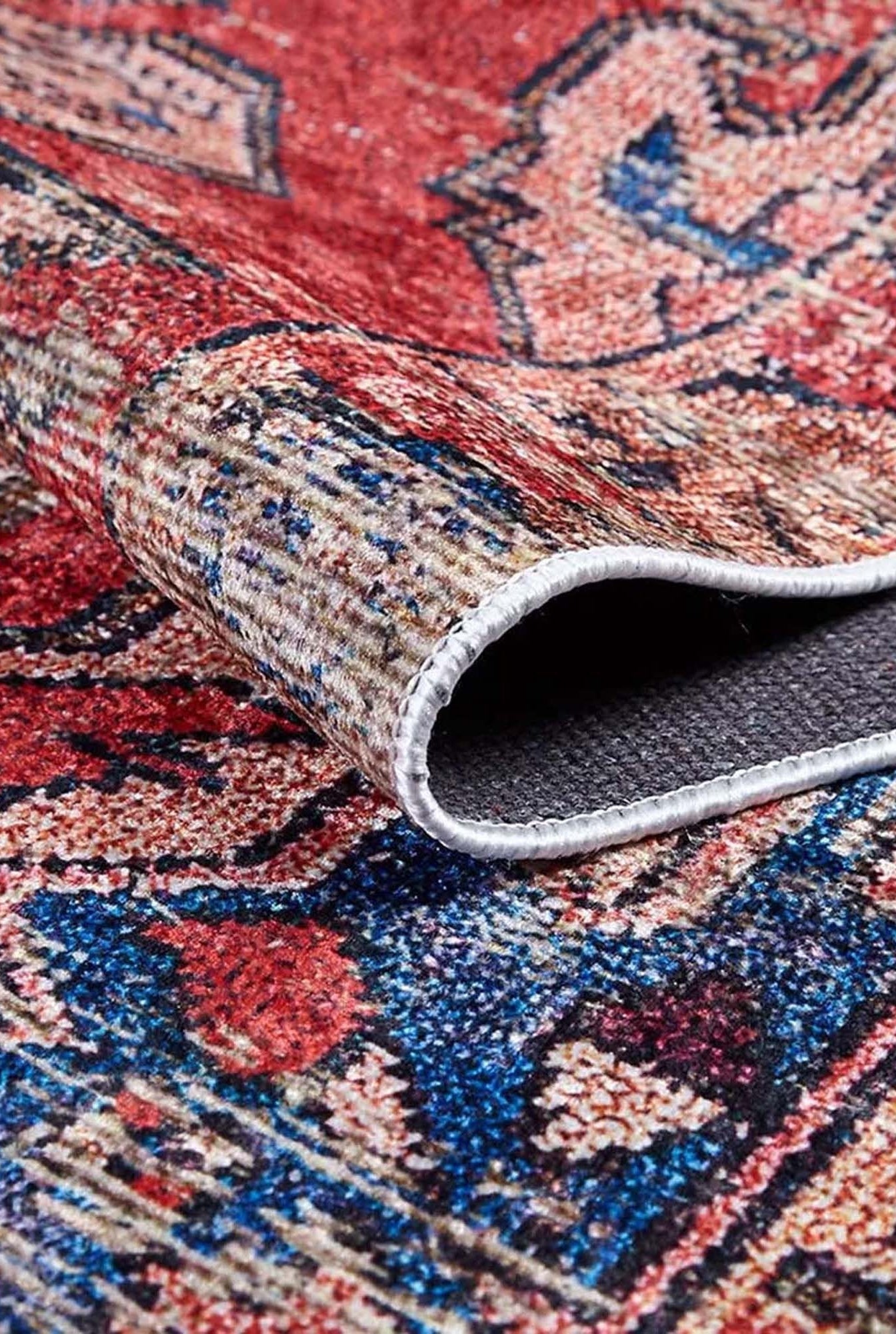 Elian Faded Blue Red Distressed Turkish 2x3 Rug