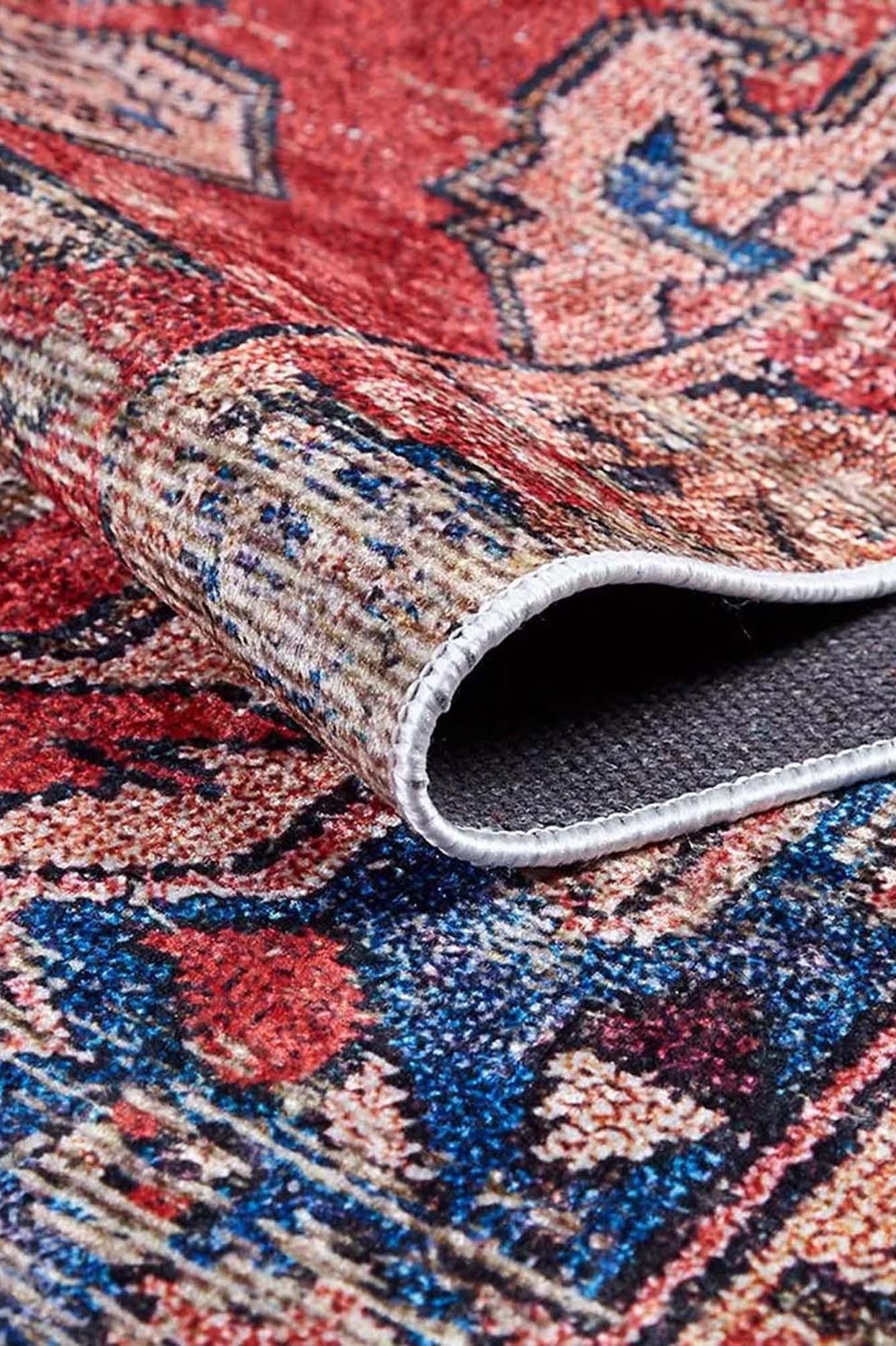 Elian Faded Blue Red Distressed Turkish 2x3 Rug