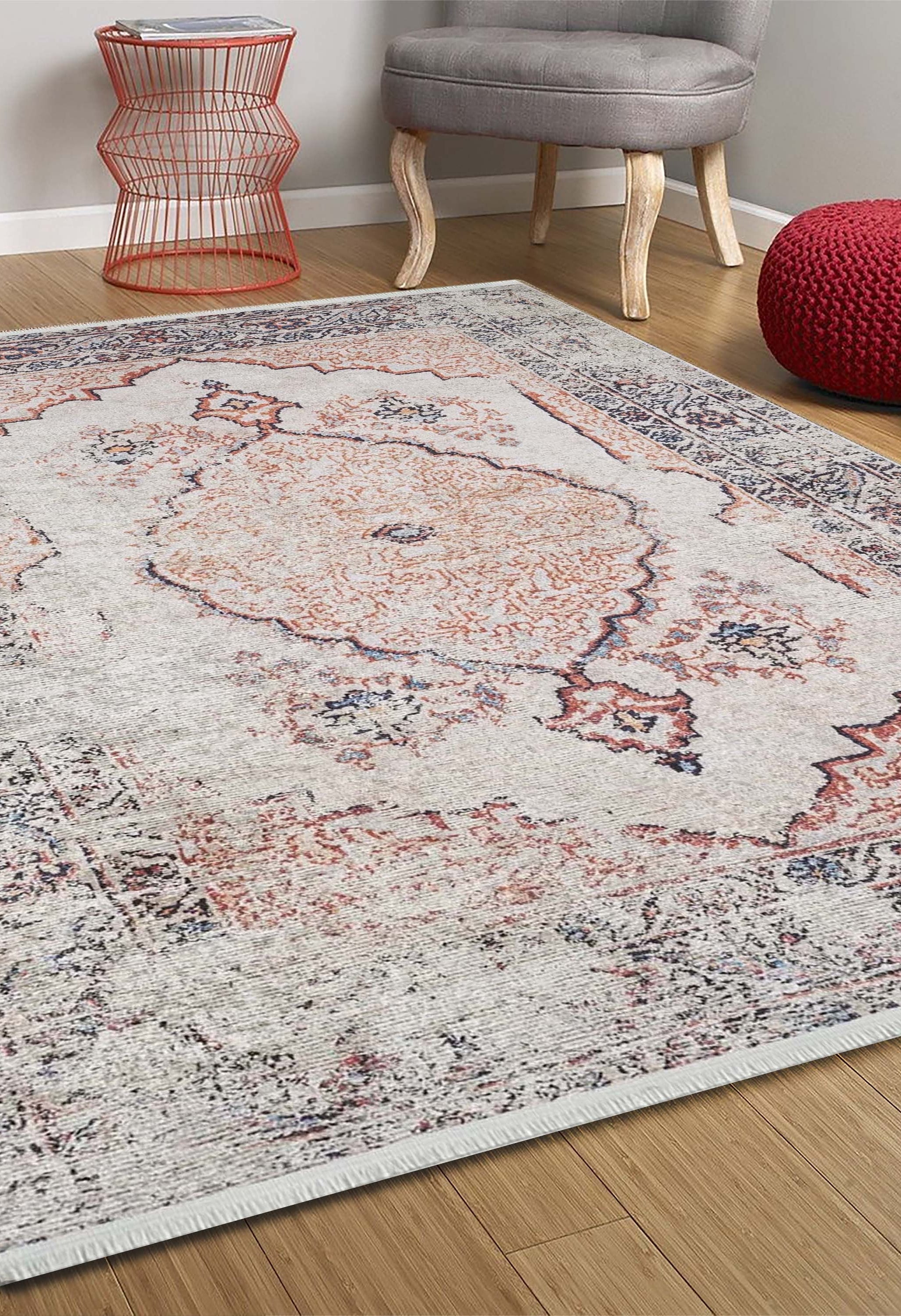 Tilly Distressed Beige Orange Turkish Rug