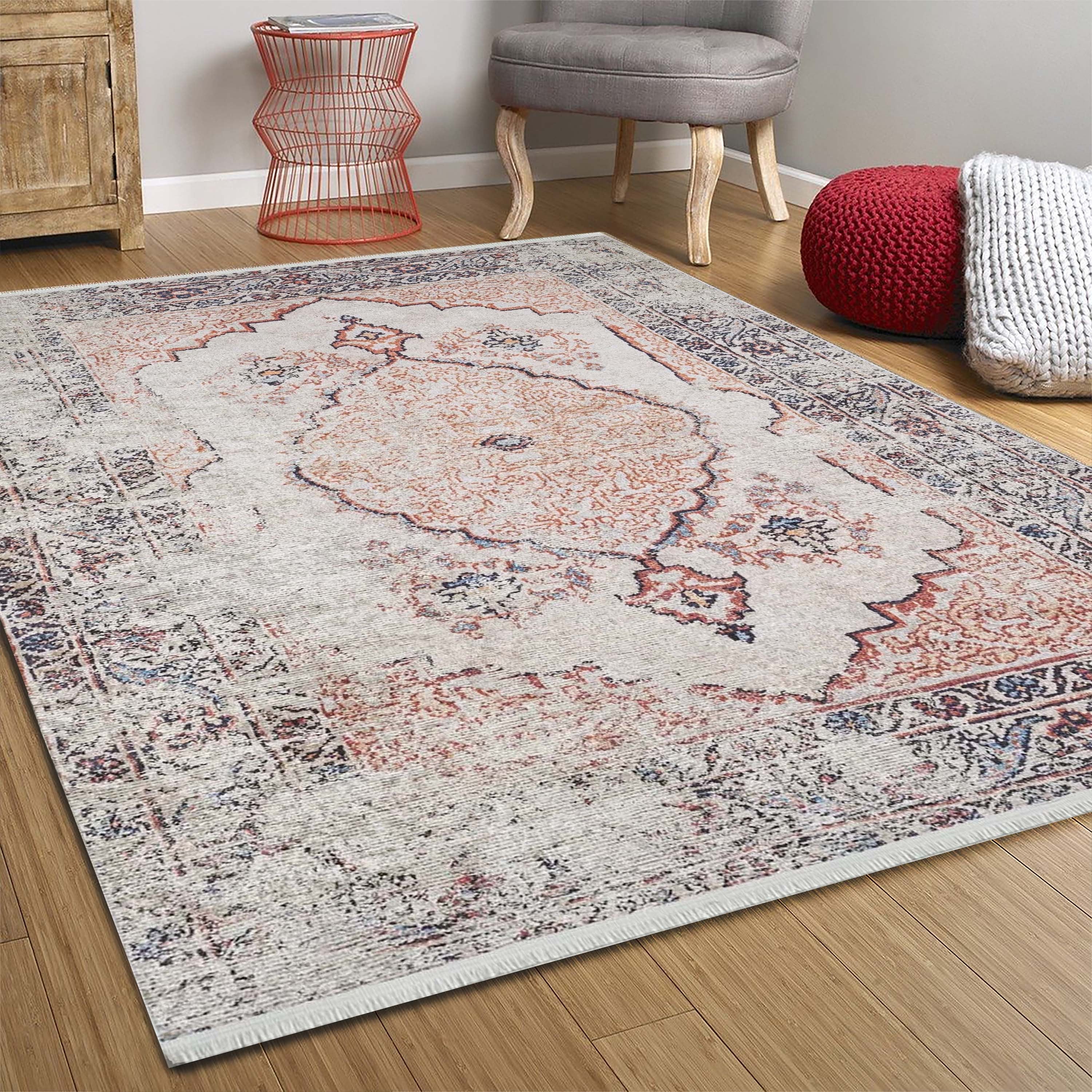 Tilly Distressed Beige Orange Turkish Rug