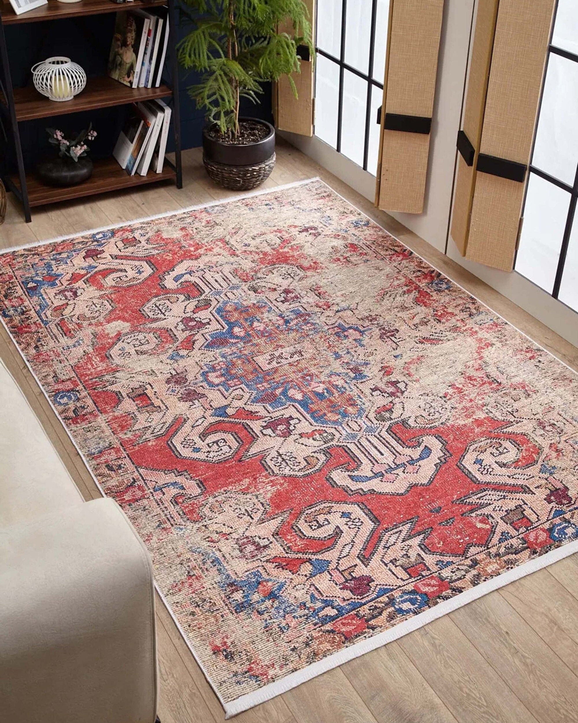 Elian Faded Blue Red Distressed Turkish 2x3 Rug