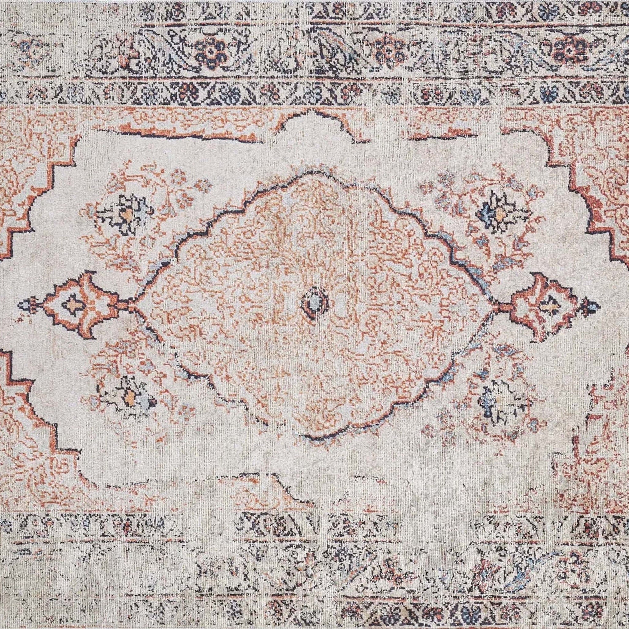 Tilly Distressed Beige Orange Turkish Rug
