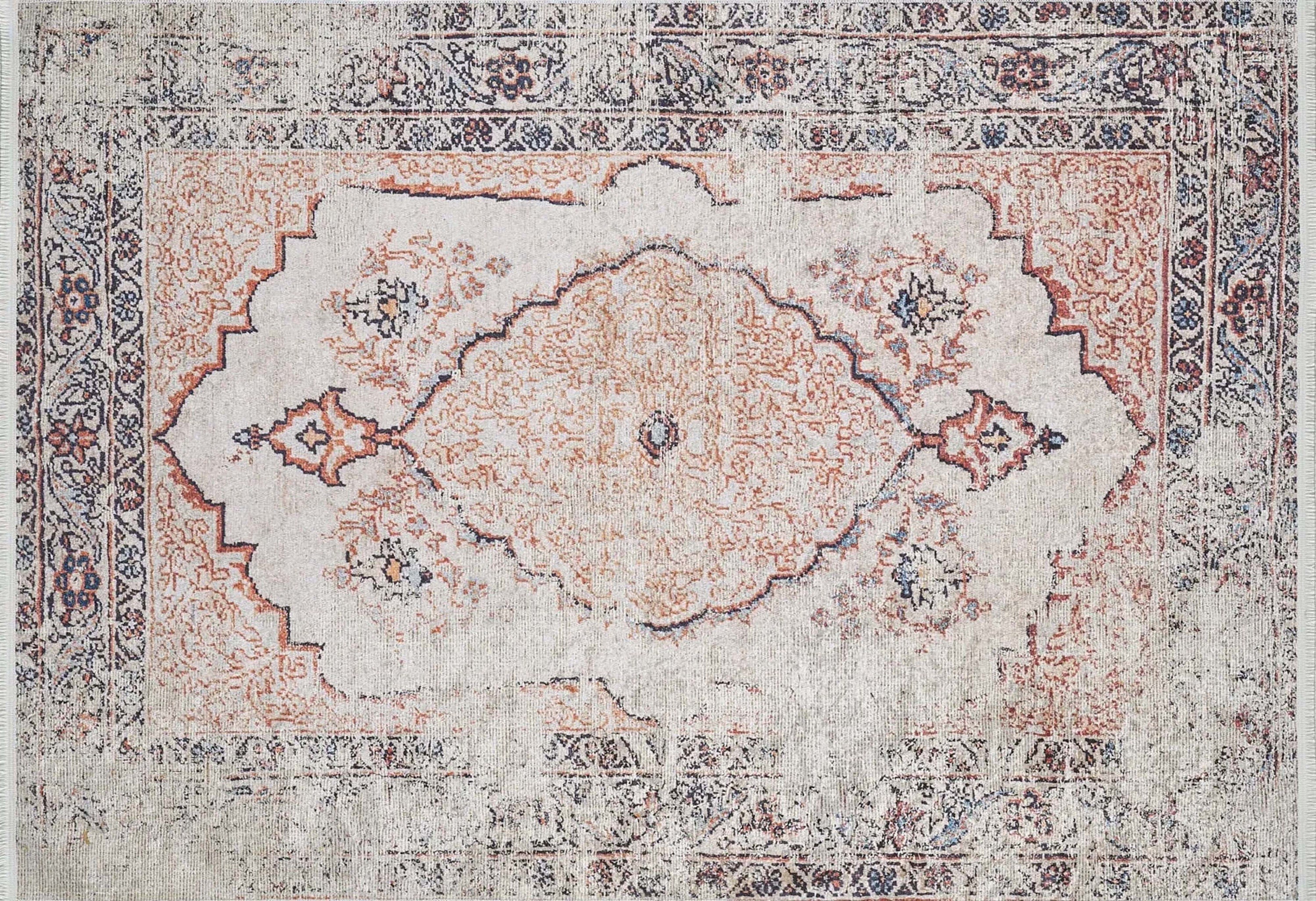 Tilly Distressed Beige Orange Turkish Rug