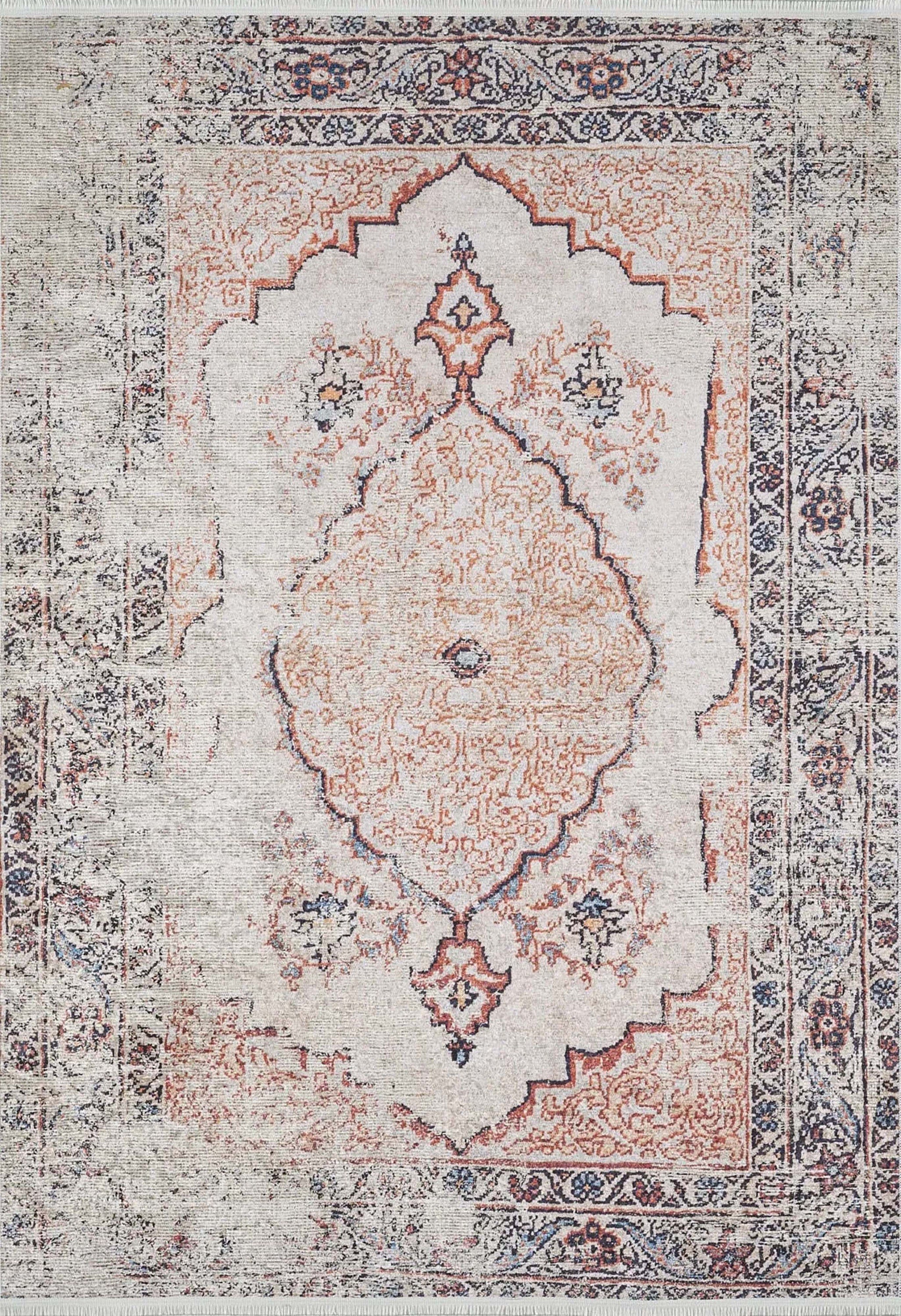Tilly Distressed Beige Orange Turkish Rug