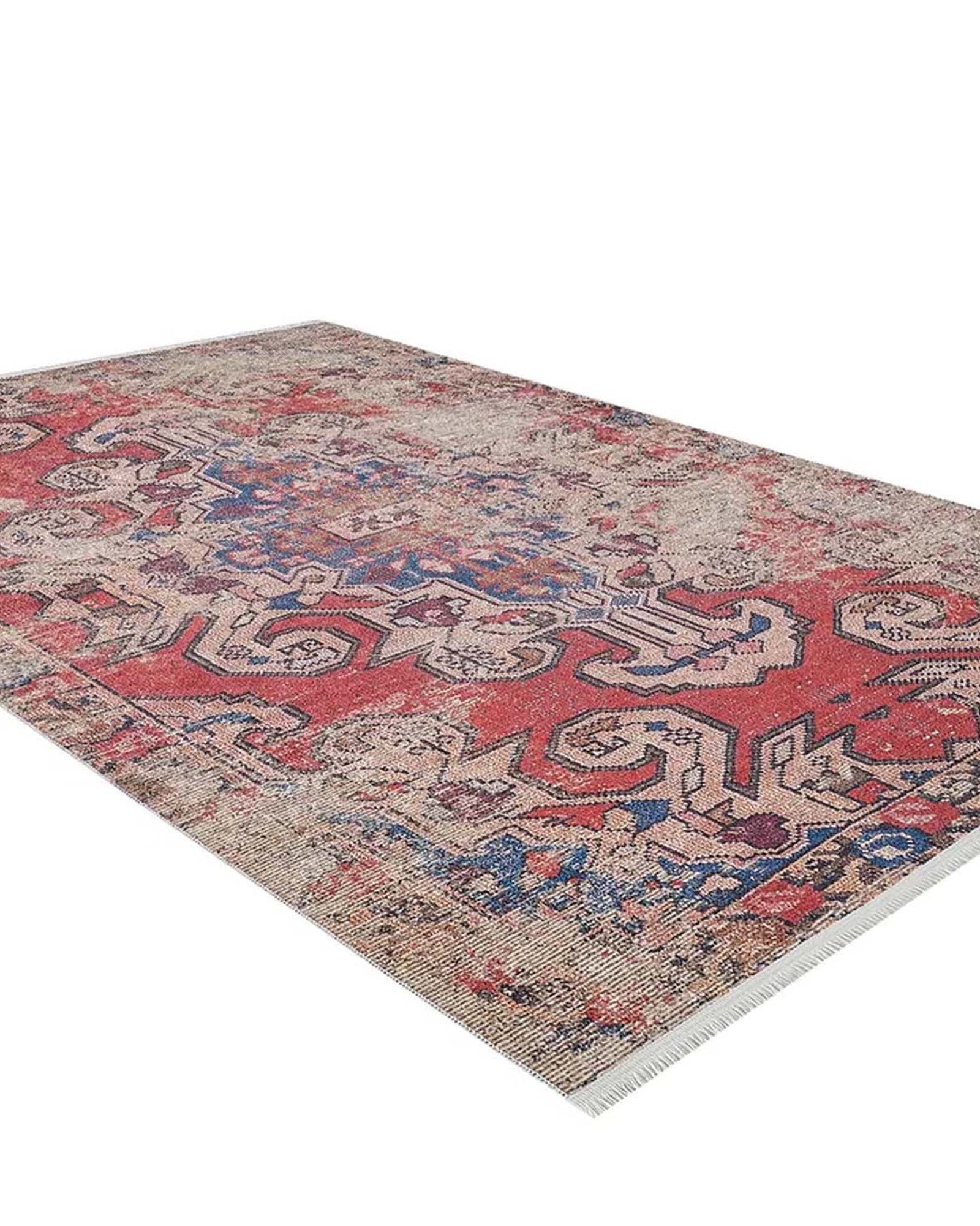 Elian Faded Blue Red Distressed Turkish 2x3 Rug