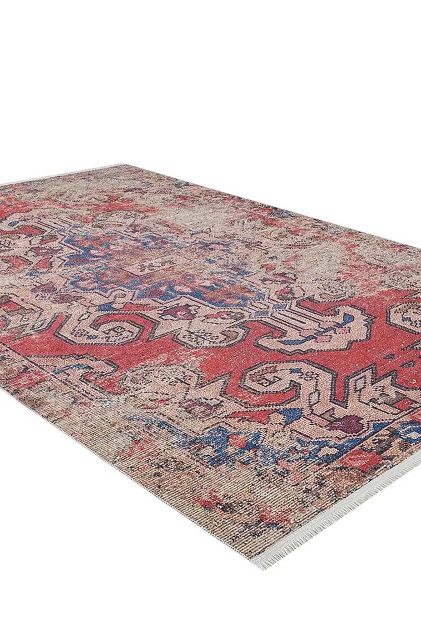 Elian Faded Blue Red Distressed Turkish 2x3 Rug