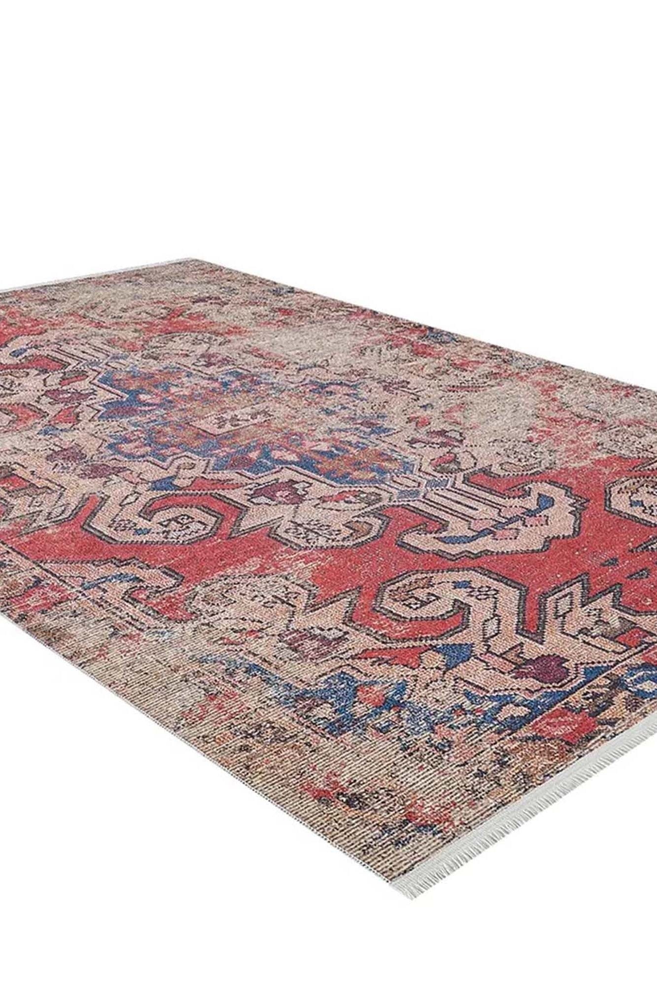 Elian Faded Blue Red Distressed Turkish 2x3 Rug