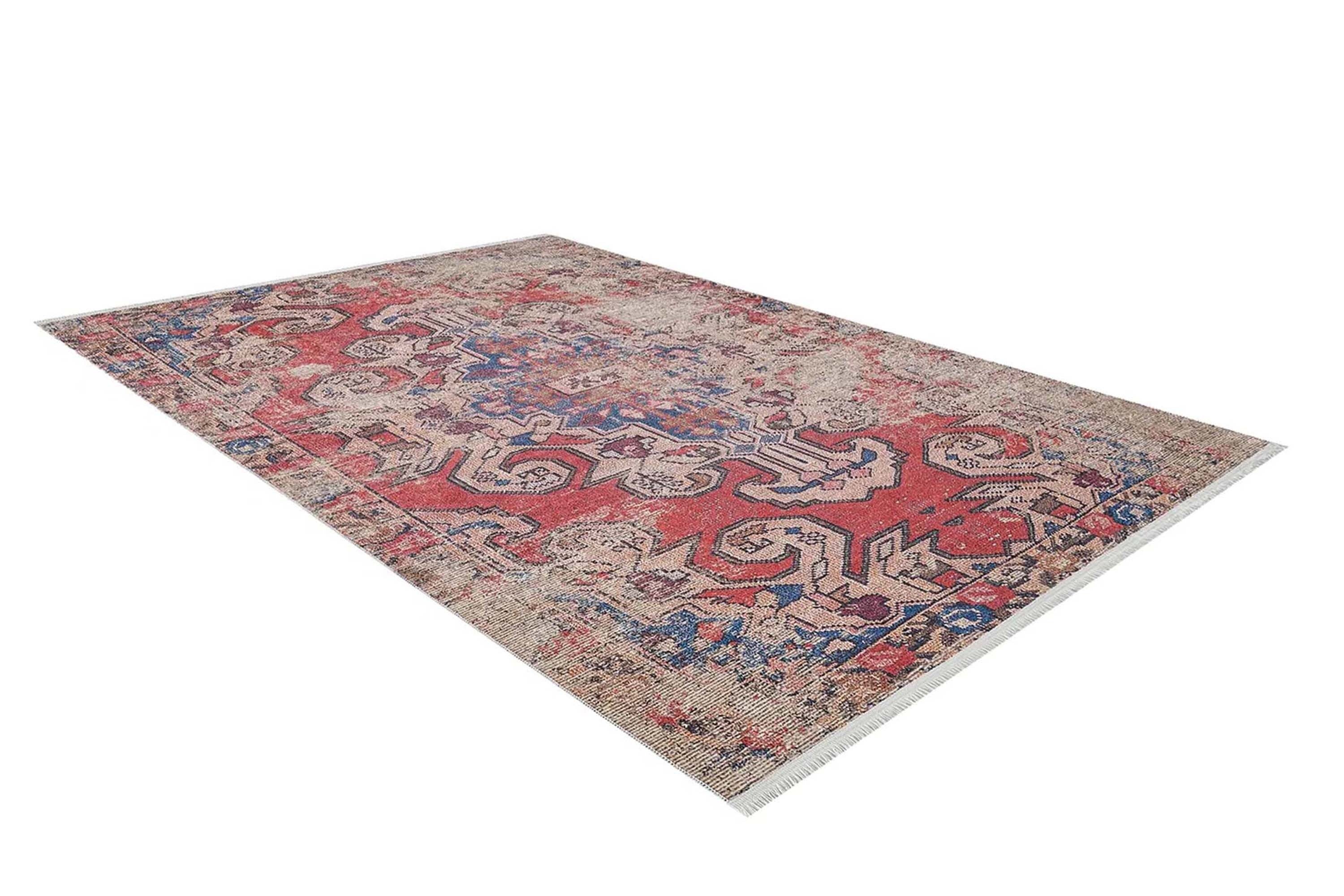 Elian Faded Blue Red Distressed Turkish 2x3 Rug