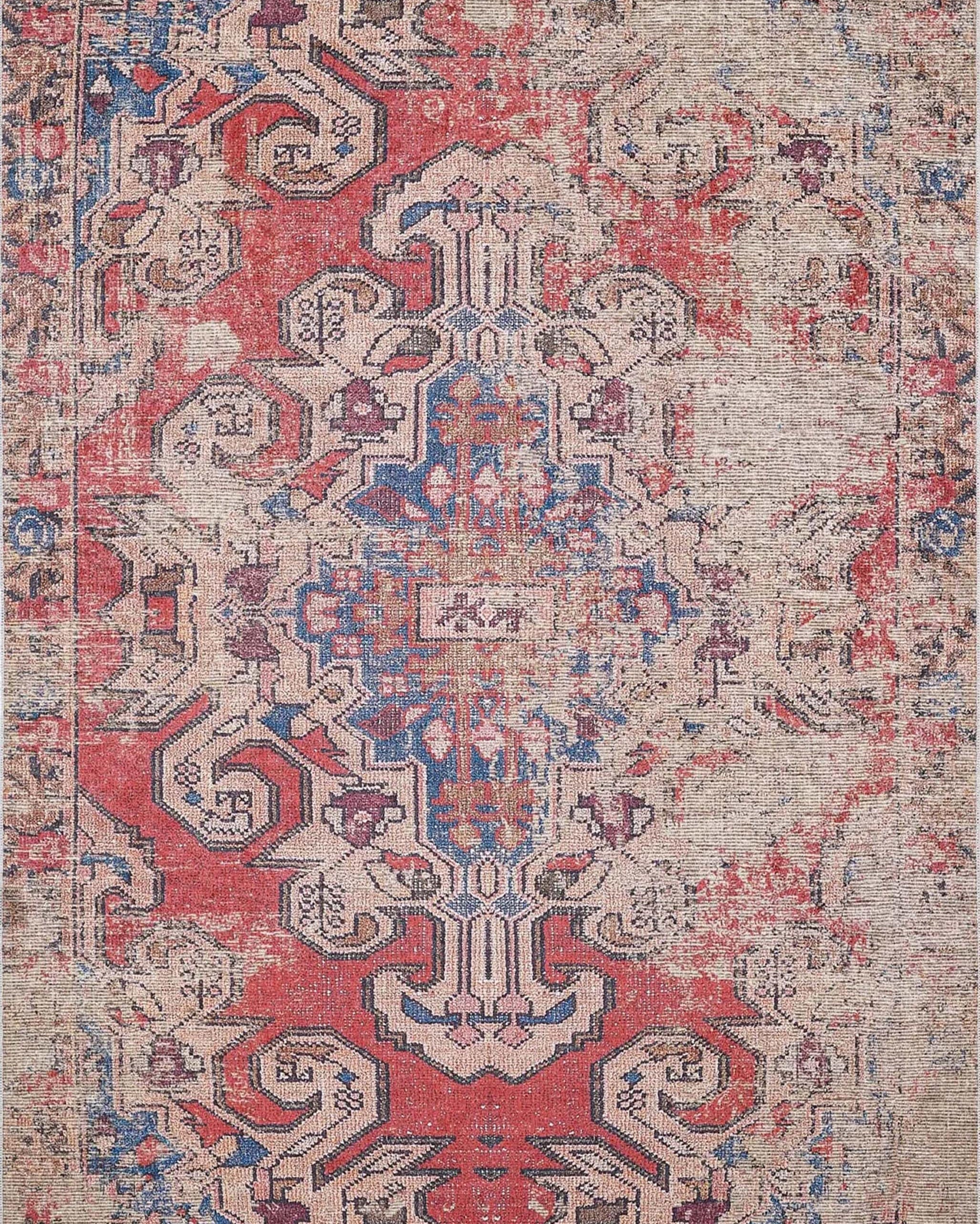 Elian Faded Blue Red Distressed Turkish 2x3 Rug