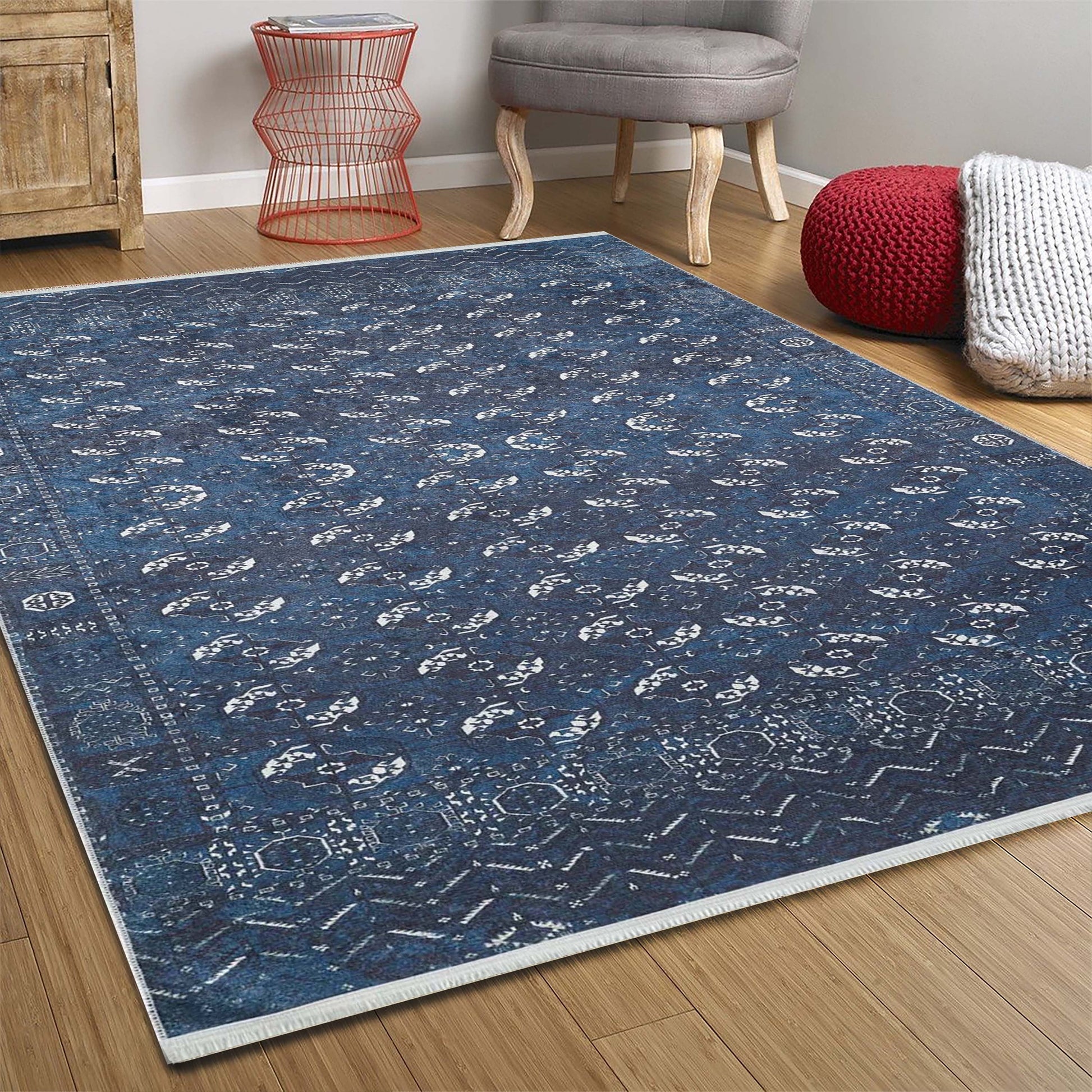 2x3 Navy Blue Afghan Rug, Small Area Rugs 3x5 4x6 Traditional Vintage Oriental Tapis Gift for Mom Kitchen Bathroom Bedside Entryway Laundry - famerugs