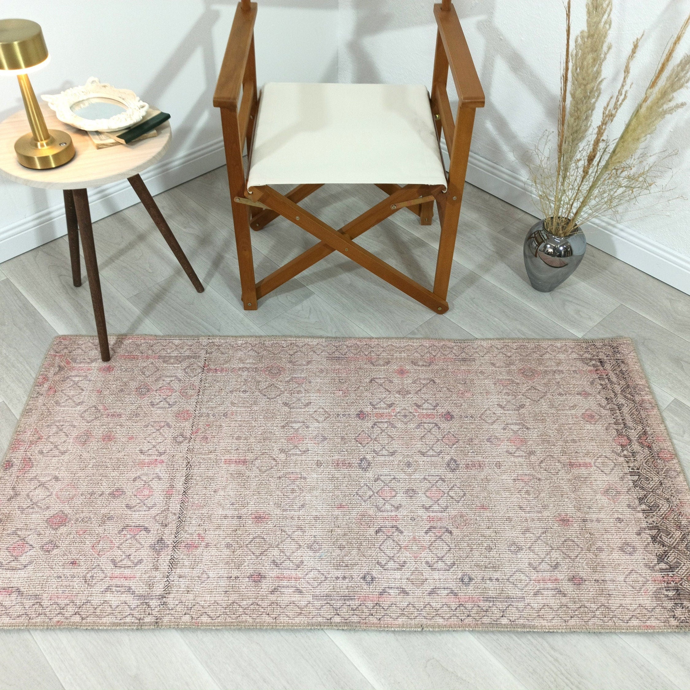 Turkish Rug Natural Beige Pink Vintage Kilim Style Area & Runner Rugs Fame Living Farmhouse Decor Boho Geometric Diamond Carpet