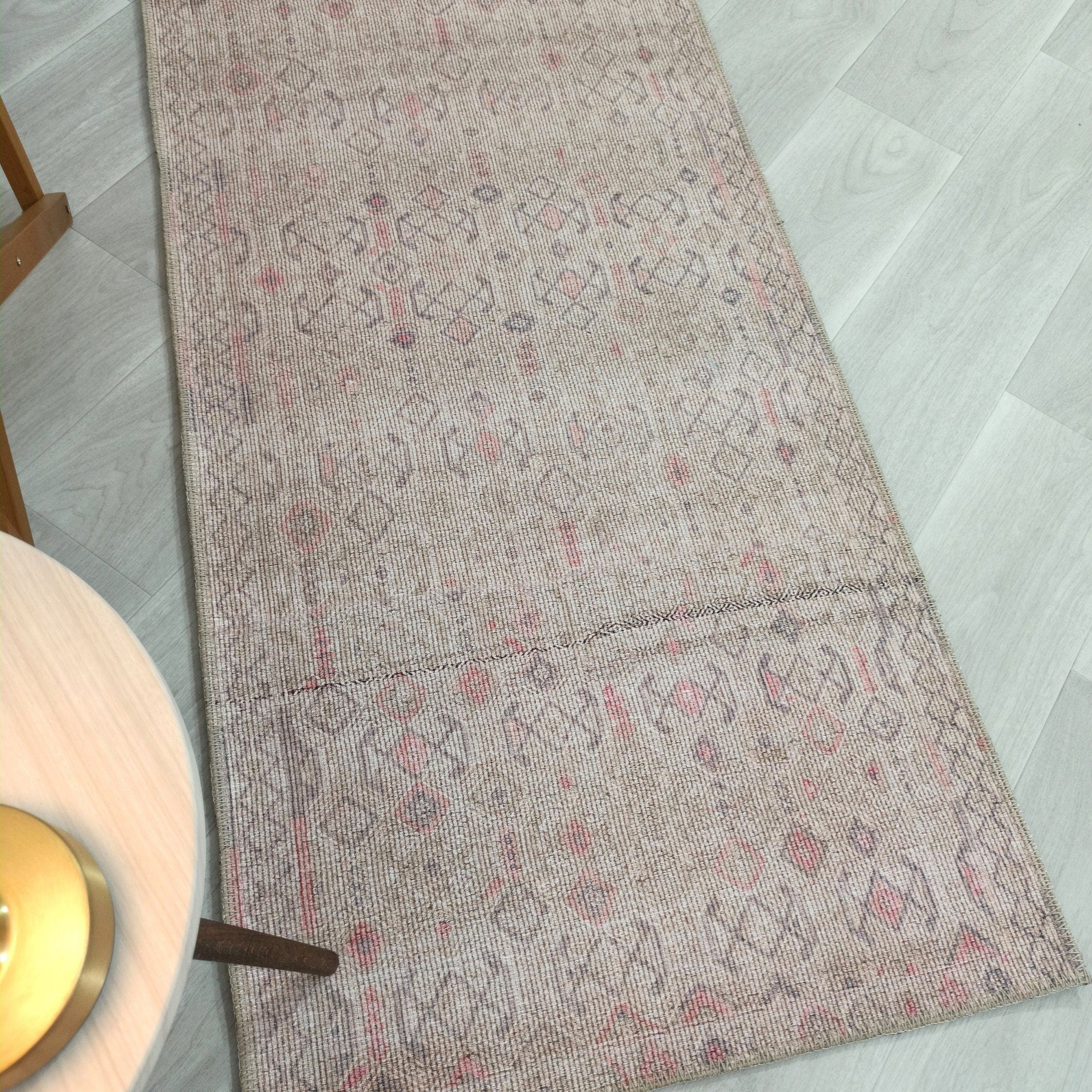 Turkish Rug Natural Beige Pink Vintage Kilim Style Area & Runner Rugs Fame Living Farmhouse Decor Boho Geometric Diamond Carpet
