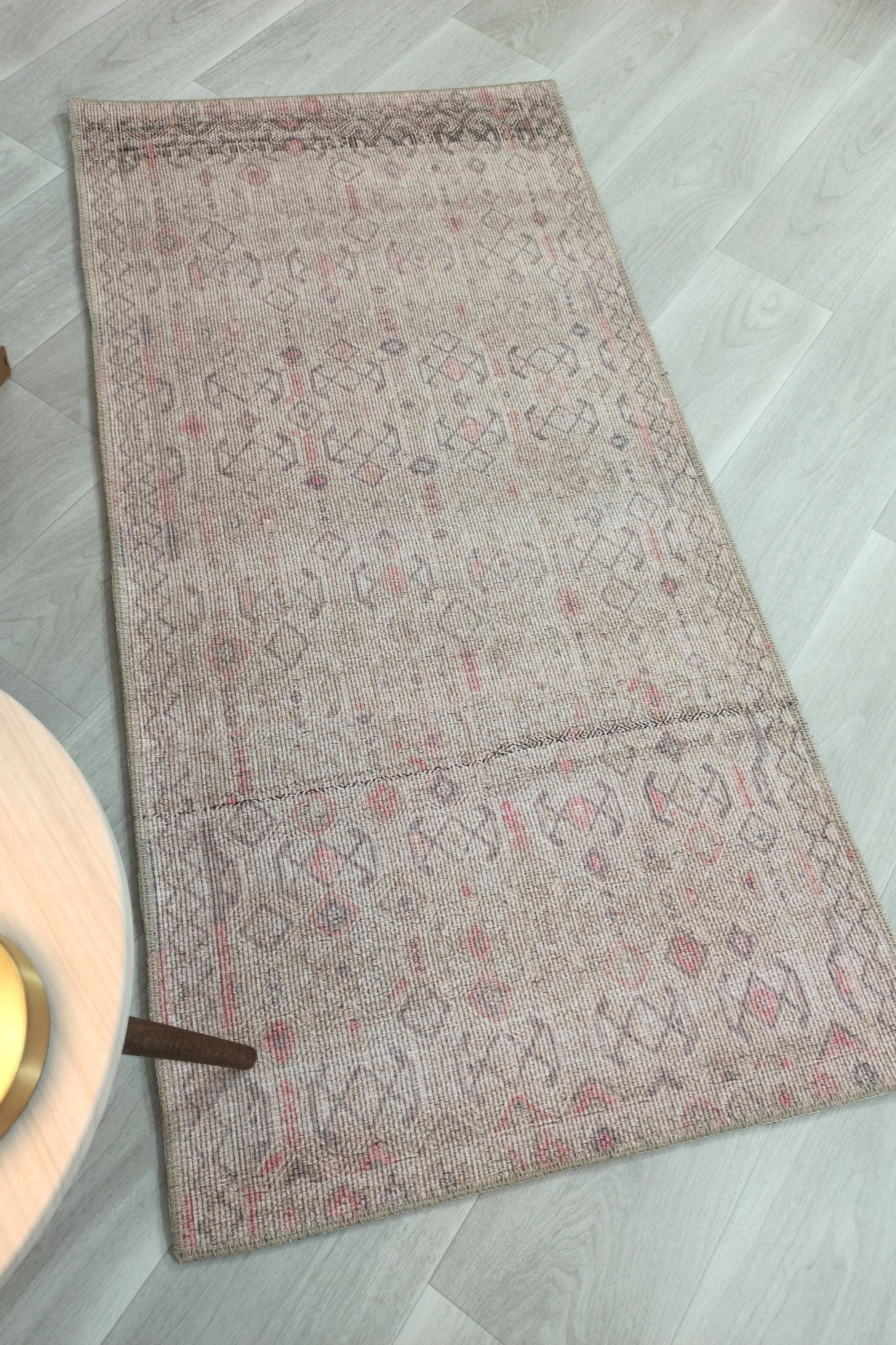 Turkish Rug Natural Beige Pink Vintage Kilim Style Area & Runner Rugs Fame Living Farmhouse Decor Boho Geometric Diamond Carpet