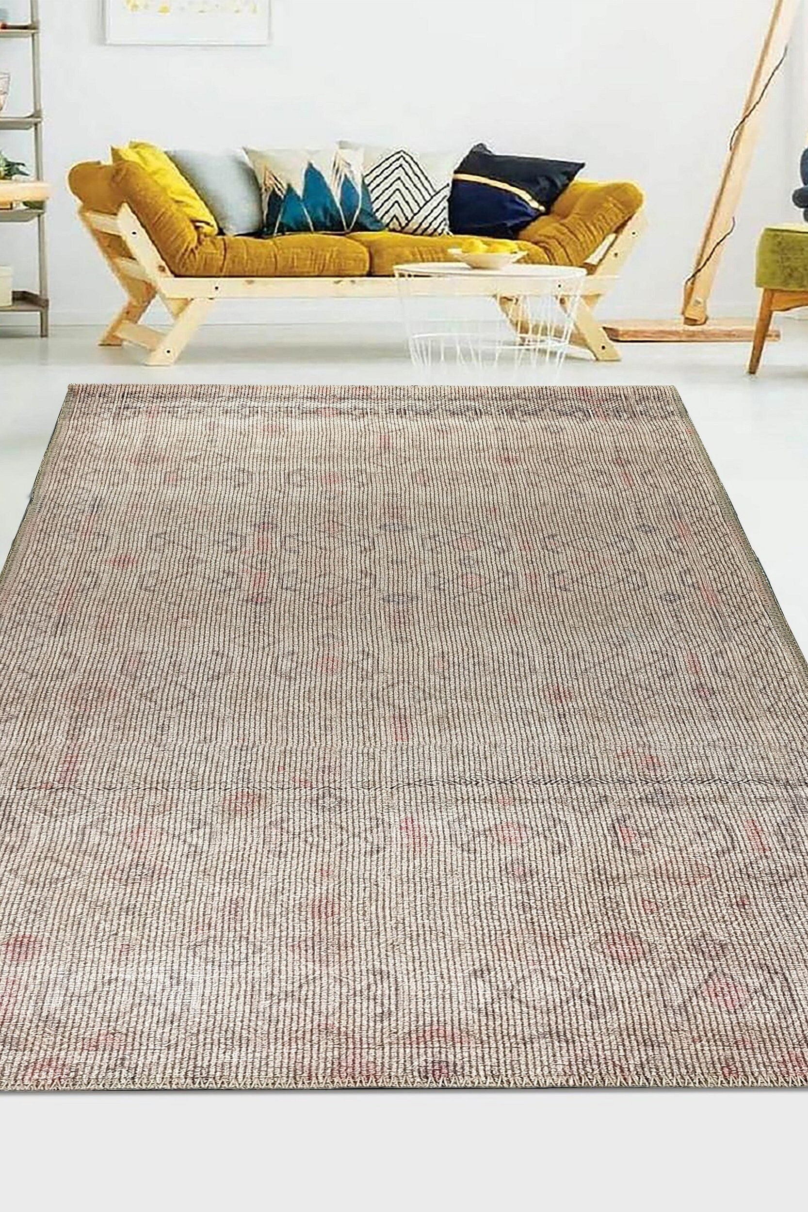 Turkish Rug Natural Beige Pink Vintage Kilim Style Area & Runner Rugs Fame Living Farmhouse Decor Boho Geometric Diamond Carpet