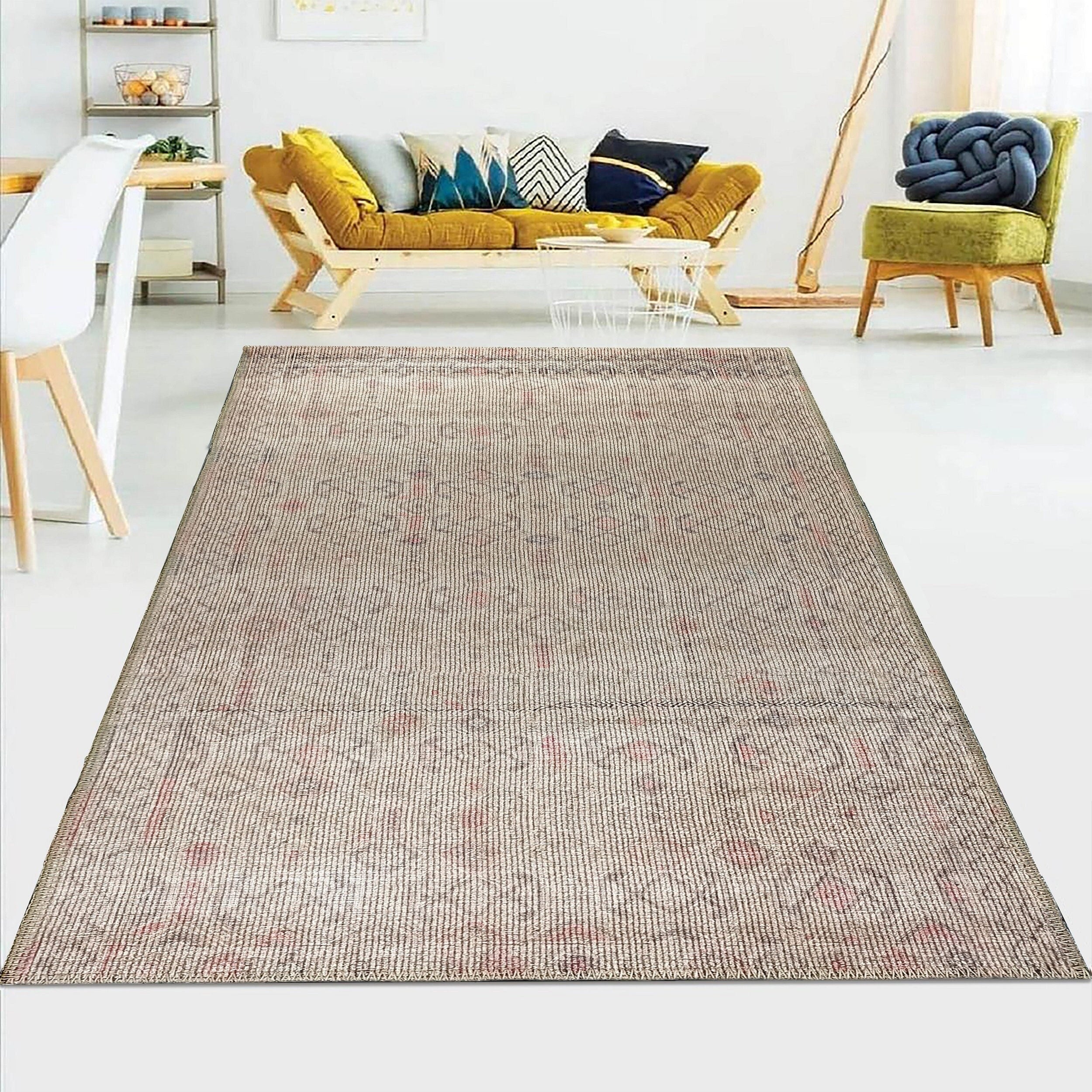 Turkish Rug Natural Beige Pink Vintage Kilim Style Area & Runner Rugs Fame Living Farmhouse Decor Boho Geometric Diamond Carpet