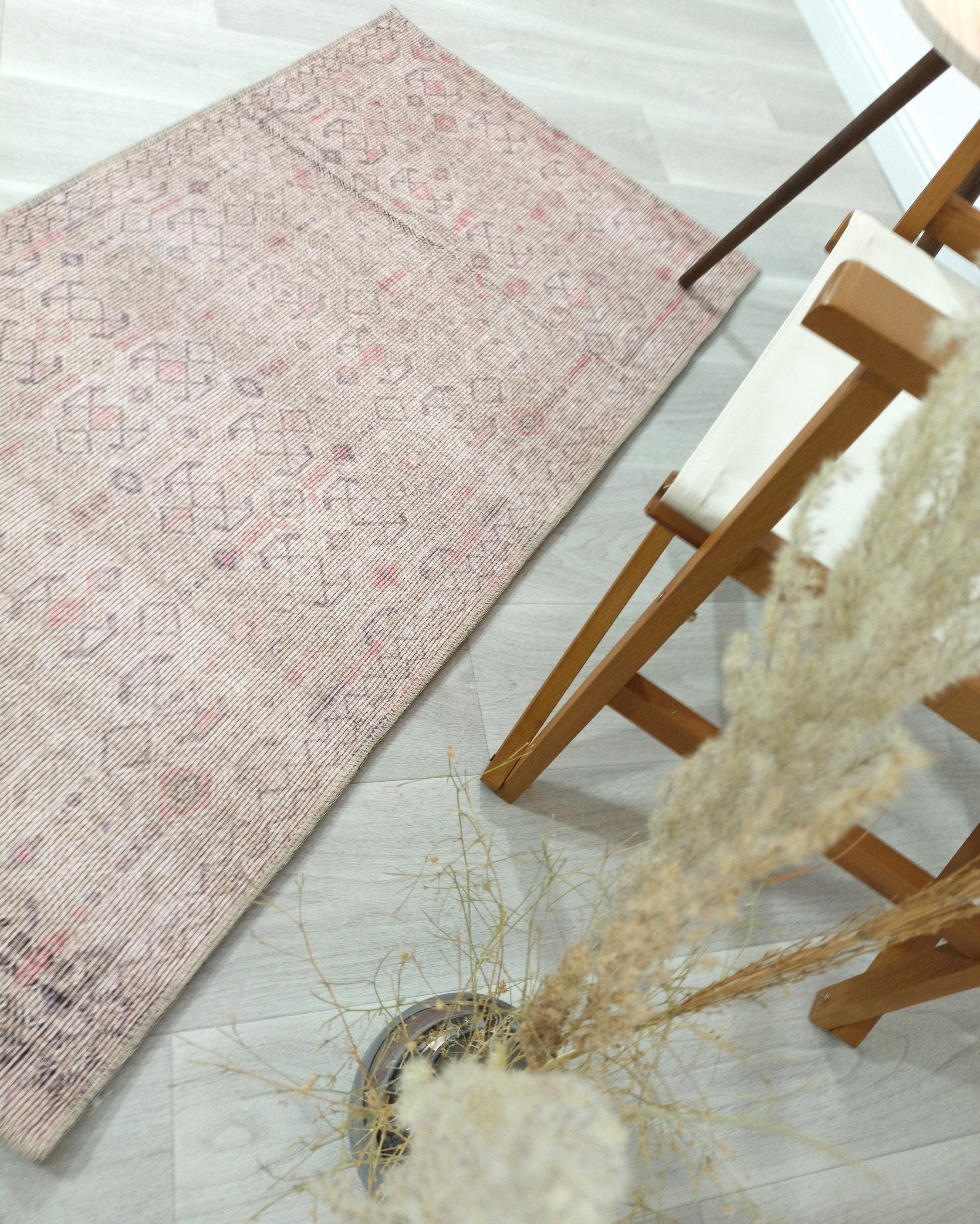 Turkish Rug Natural Beige Pink Vintage Kilim Style Area & Runner Rugs Fame Living Farmhouse Decor Boho Geometric Diamond Carpet