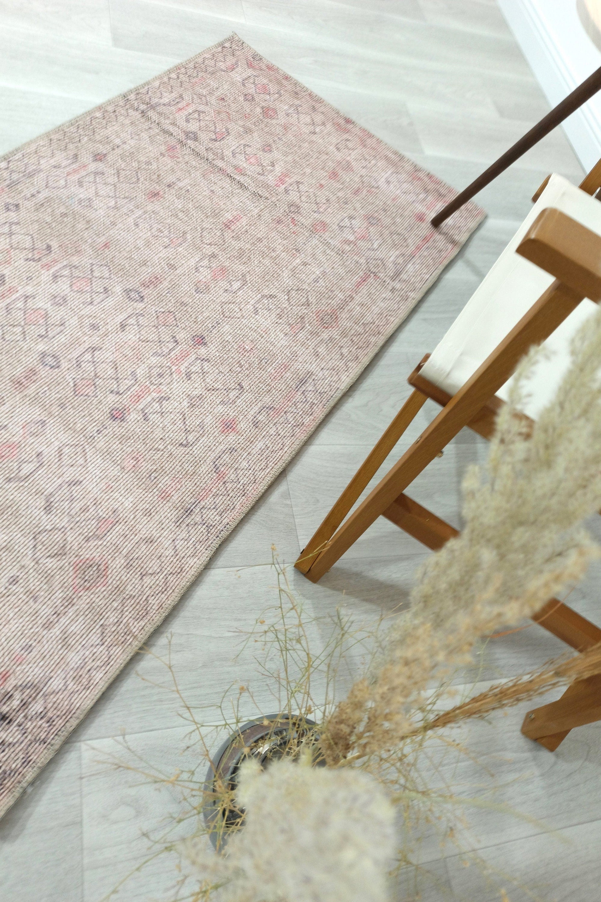 Turkish Rug Natural Beige Pink Vintage Kilim Style Area & Runner Rugs Fame Living Farmhouse Decor Boho Geometric Diamond Carpet