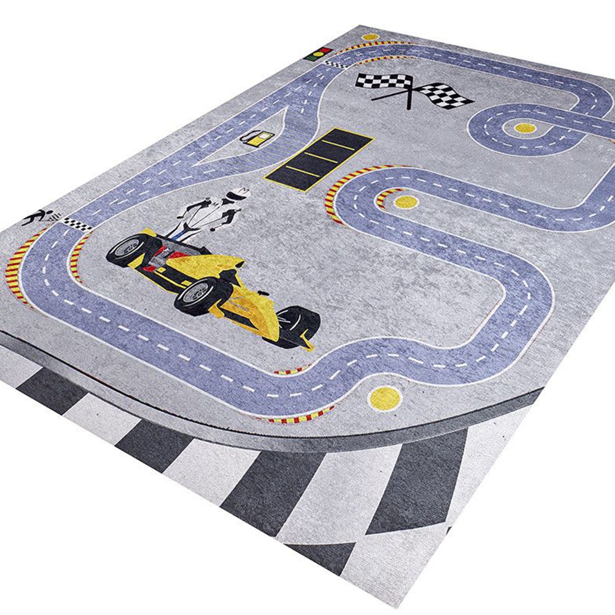RoadF Traffic Map Kids Gray Play Rug