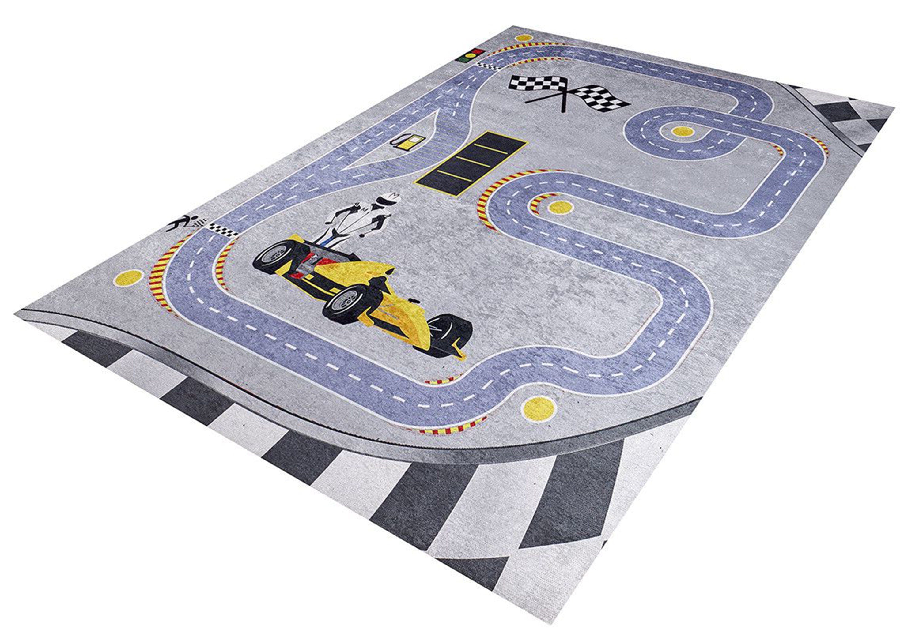 RoadF Traffic Map Kids Gray Play Rug