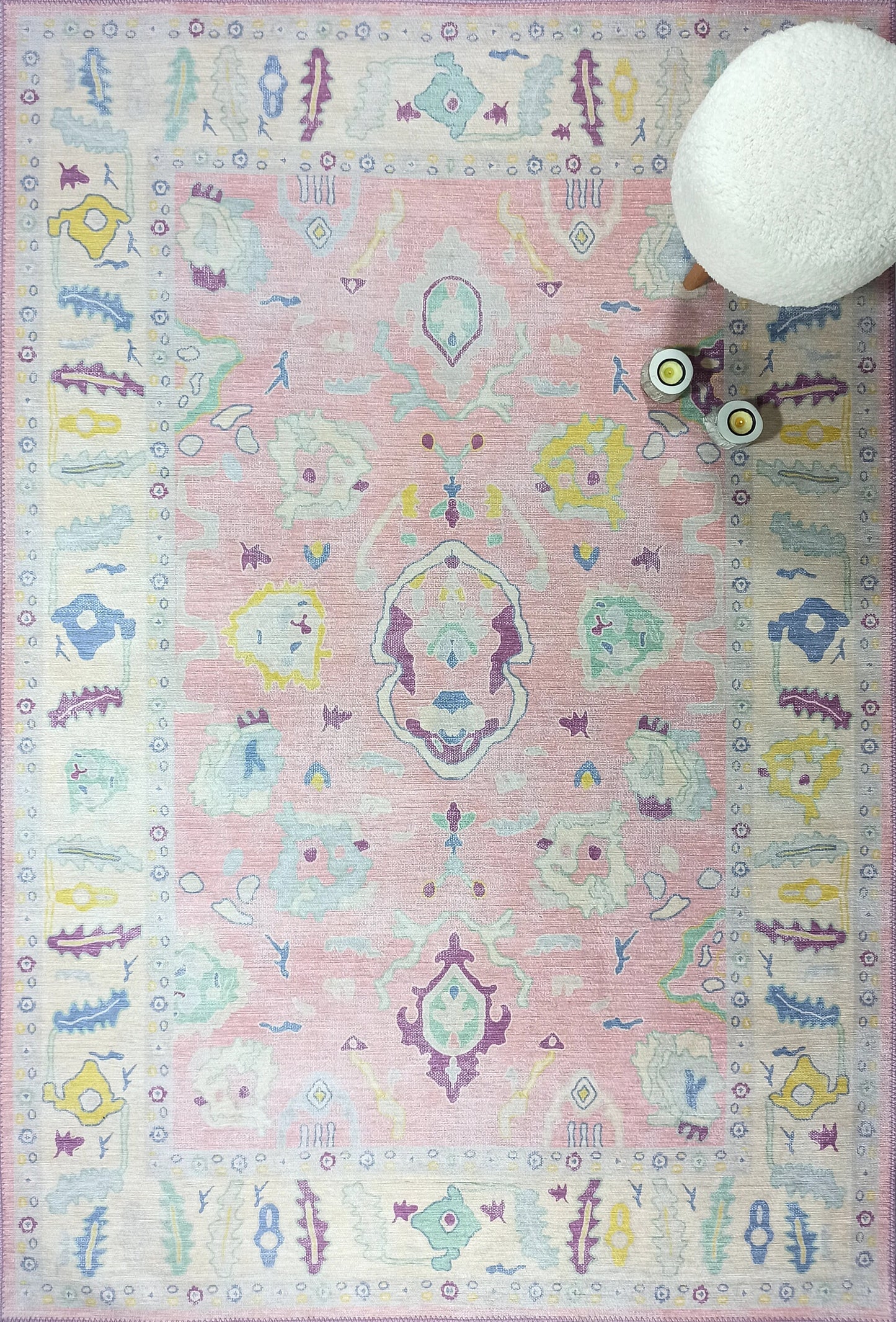 Pale Pink Modern Oushak Rug, Shades of Light Pink Vintage Turkish Pastel Oriental Inspired Area Rugs, Luxury Living room Bedroom Nursery