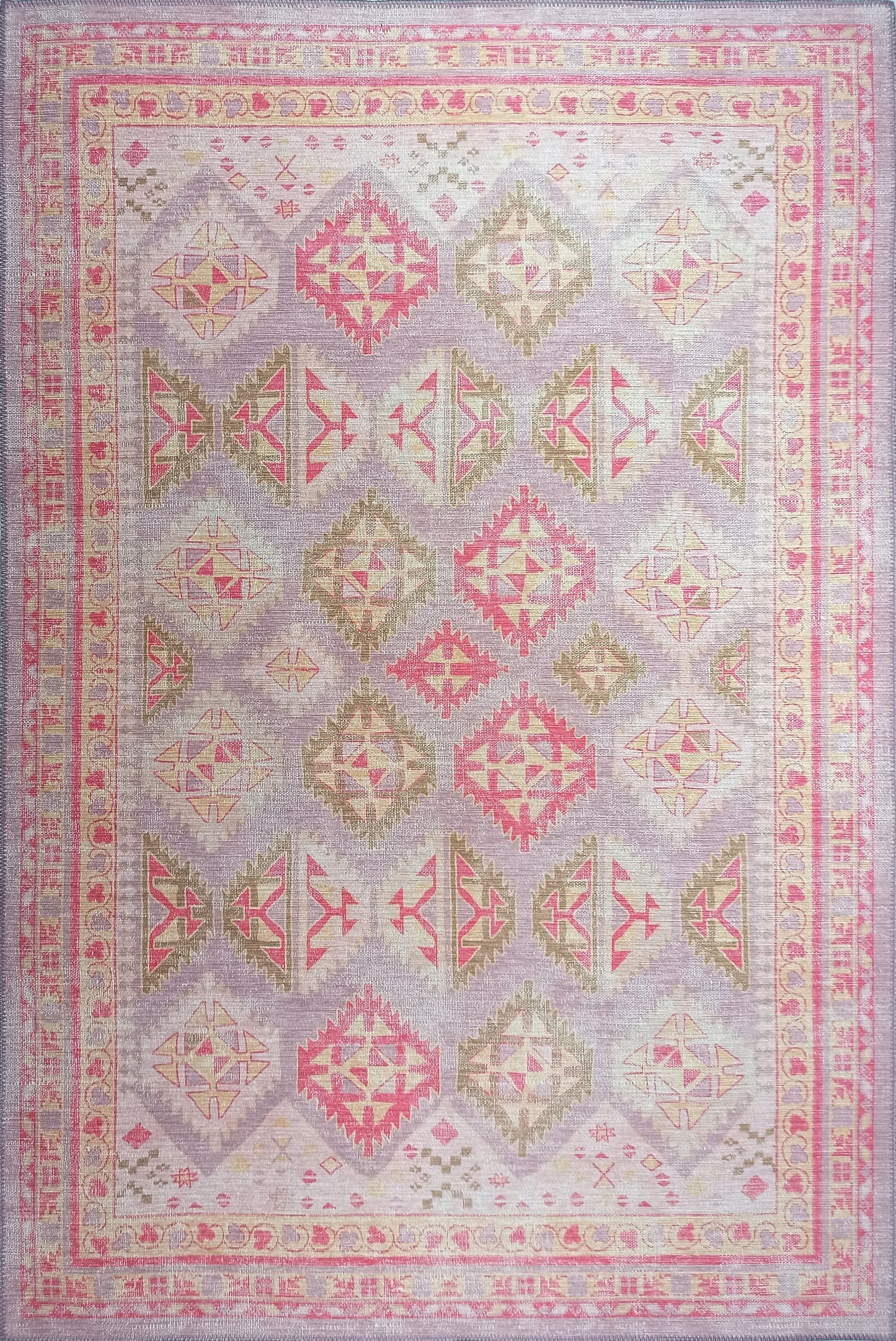 Lilac Herki Vintage Rug, Shades of Purple with a touch of Pink Shabby Luxury Oriental Geometric Pastel Turkish Area Rugs Living room Bedroom