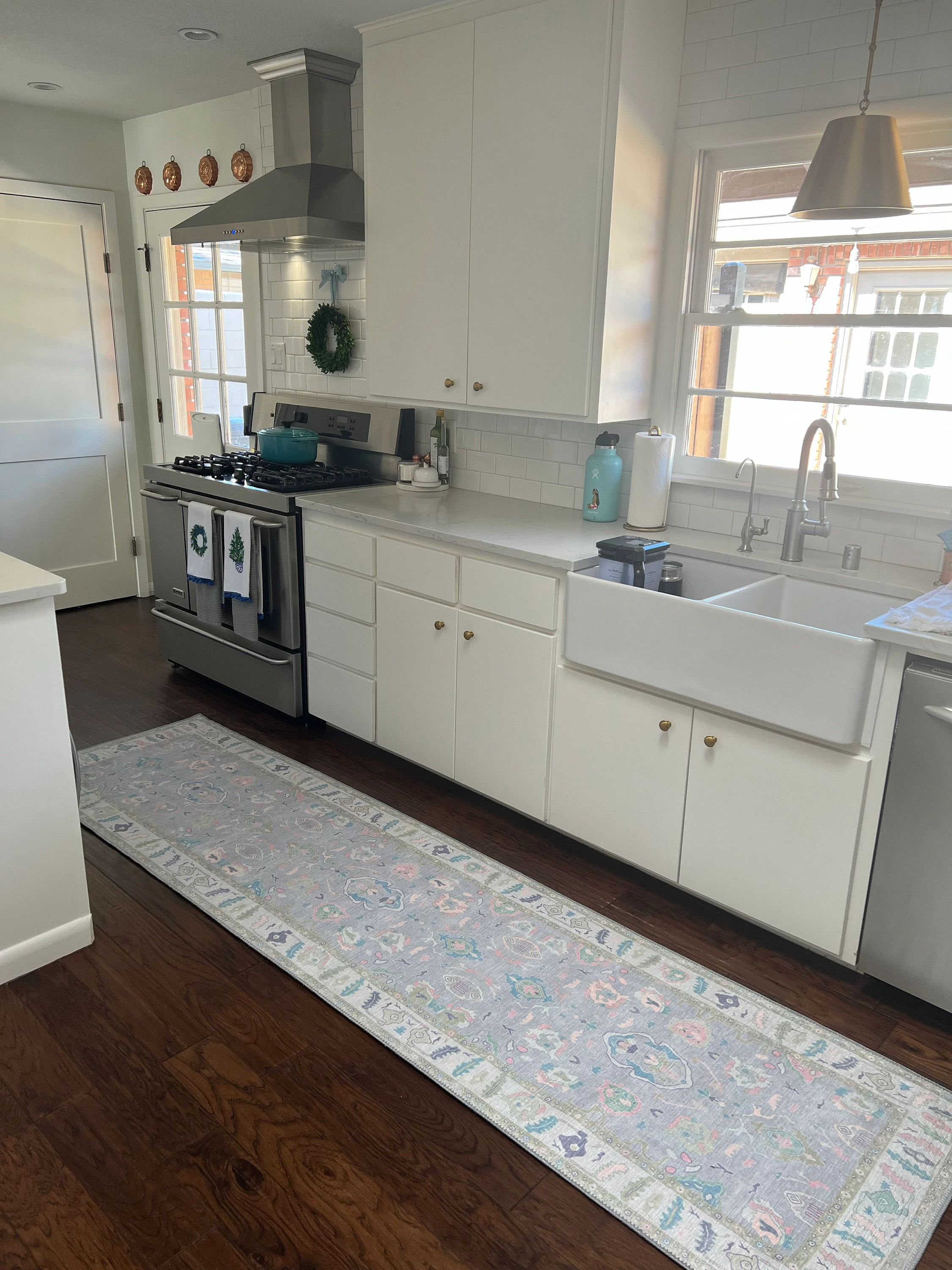 Aviana washable kitchen runner rug in a modern kitchen, designed for everyday durability and style.