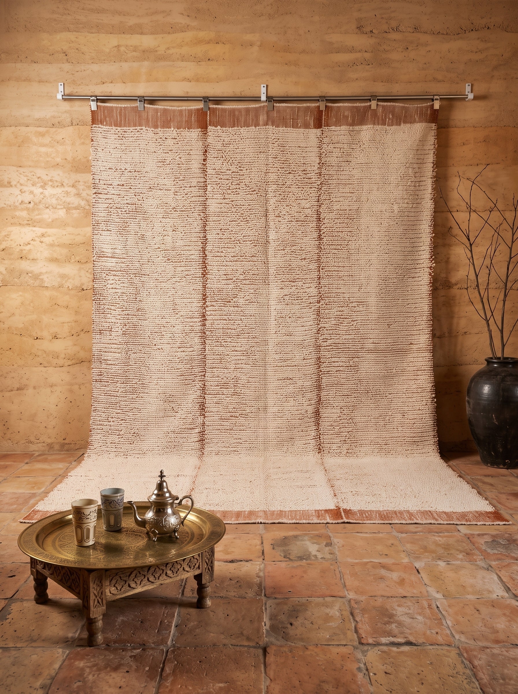 Handwoven wool Kilim rug featuring a flatweave design and timeless neutral pattern.