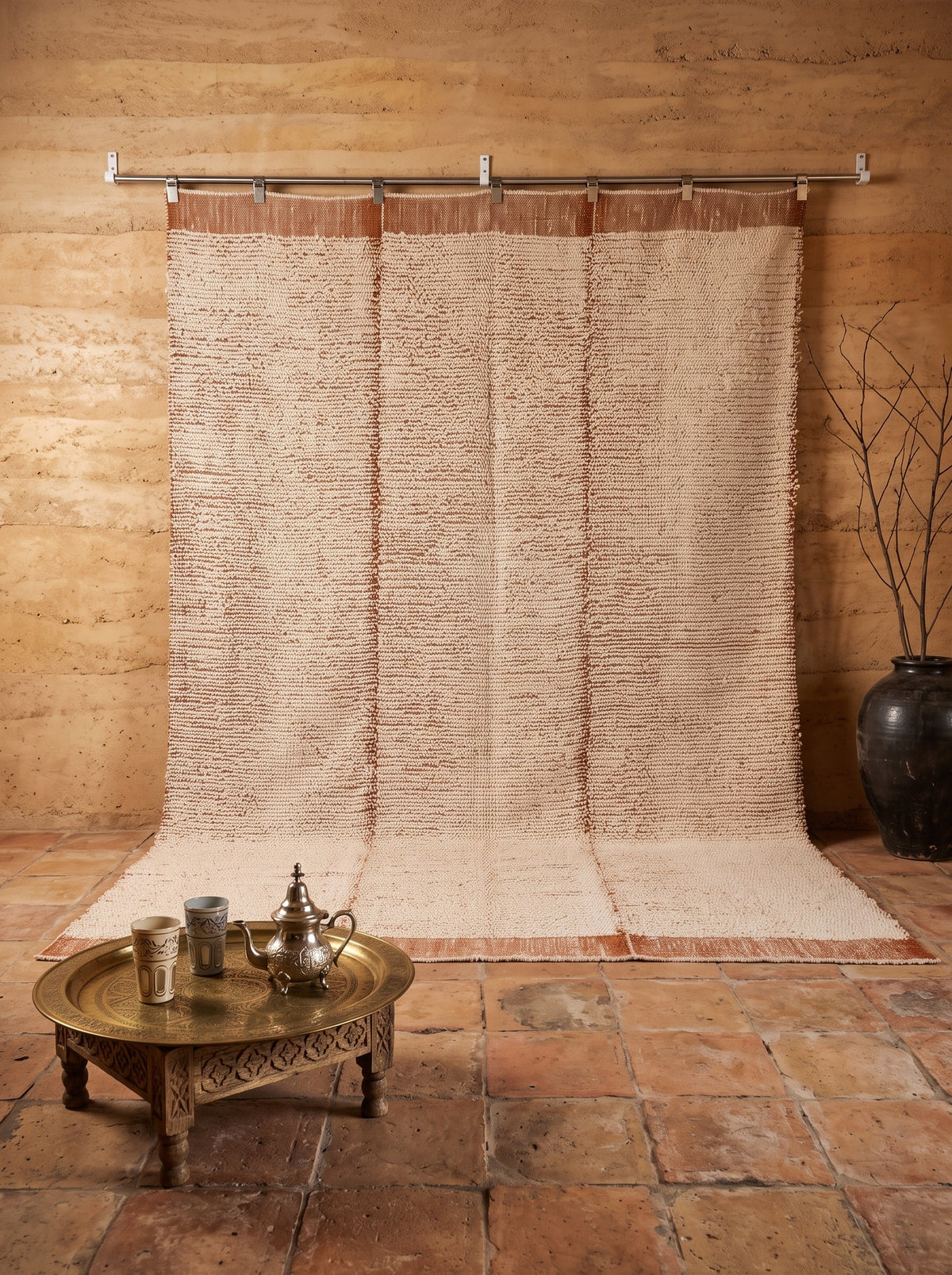 Cozy natural handwoven wool rug, earthy decor, and warm textures for a comfortable, inviting home.